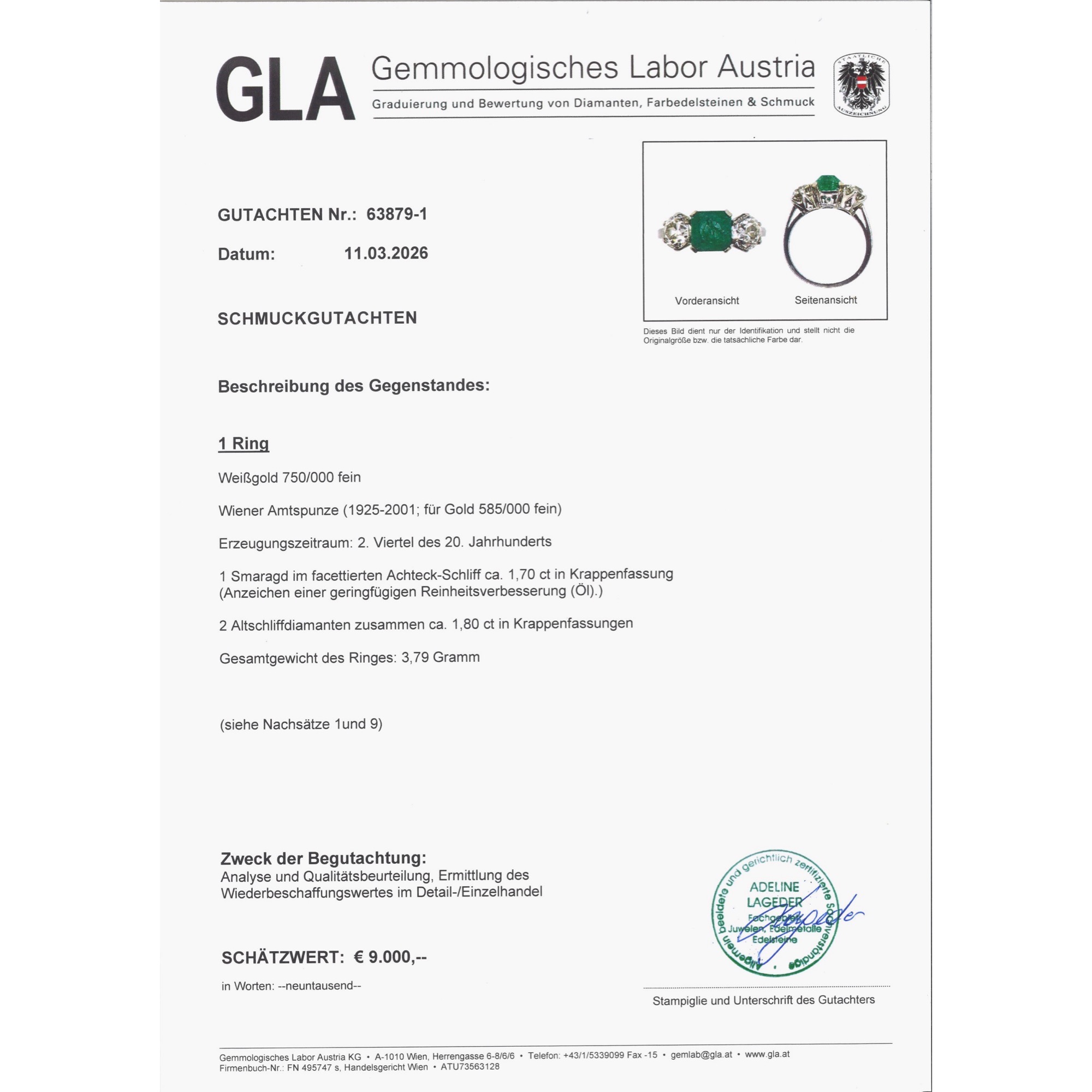 Timeless Ring with Colombian Emerald and Diamonds, Vienna, c. 1930s Timeless Ring with Colombian Emerald and Diamonds, Vienna, c. 1930s