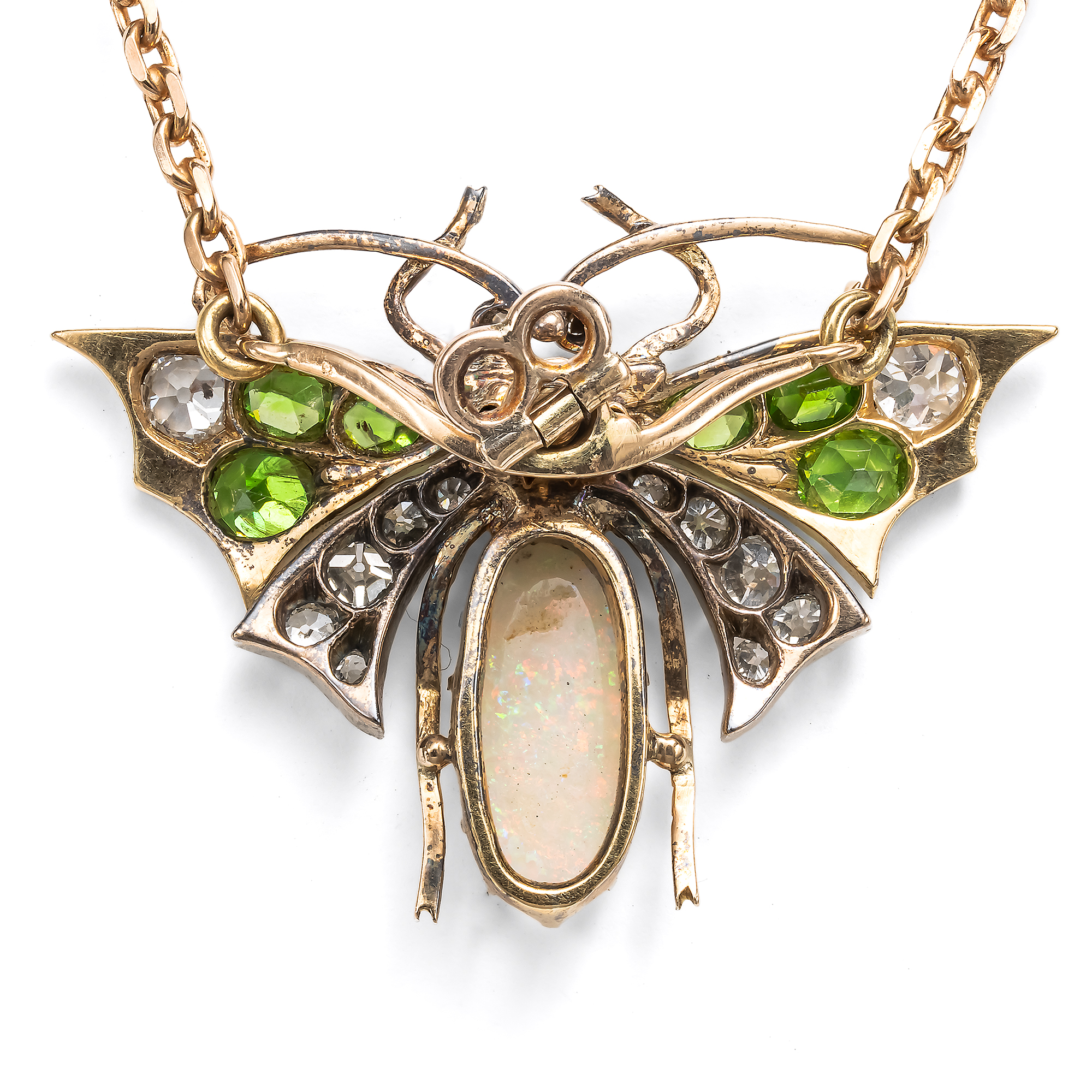 Fabelhafter Schmetterling mit Demantoiden, Diamanten und Opal, um 1900 Fabelhafter Schmetterling mit Demantoiden, Diamanten und Opal, um 1900