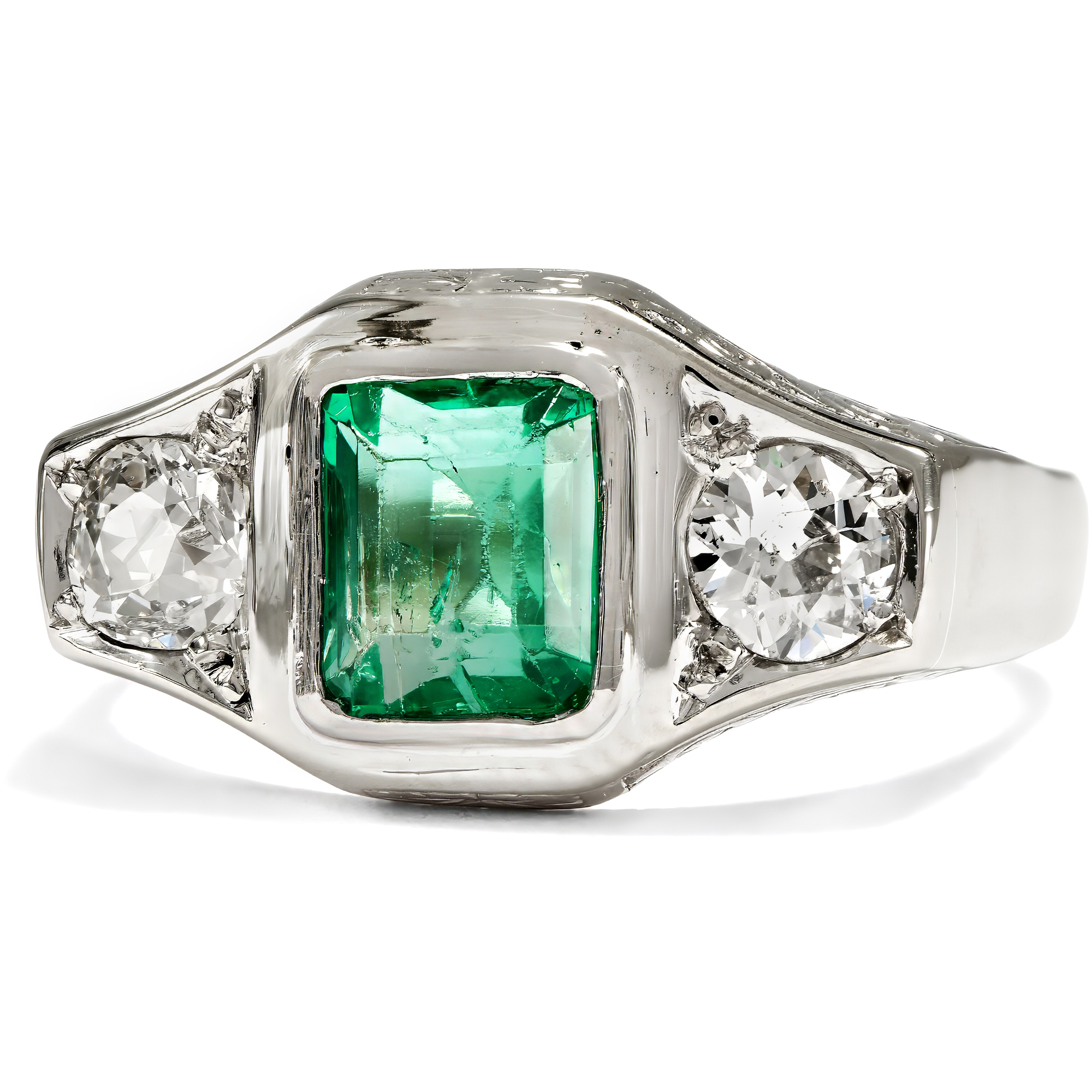 Edler Ring des Art Déco mit kolumbianischem Smaragd & Diamanten, um 1935 Edler Ring des Art Déco mit kolumbianischem Smaragd & Diamanten, um 1935