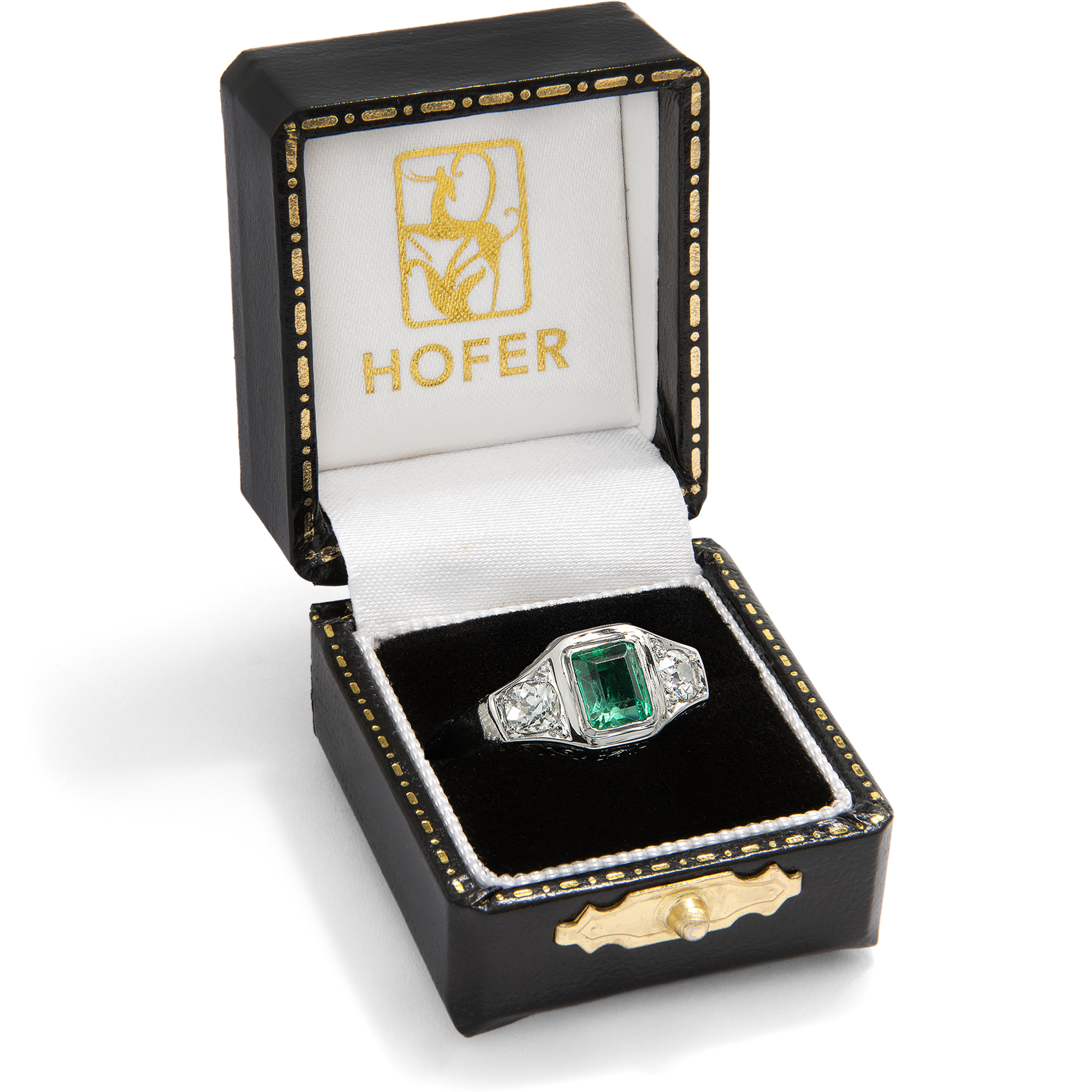 Edler Ring des Art Déco mit kolumbianischem Smaragd & Diamanten, um 1935 Edler Ring des Art Déco mit kolumbianischem Smaragd & Diamanten, um 1935