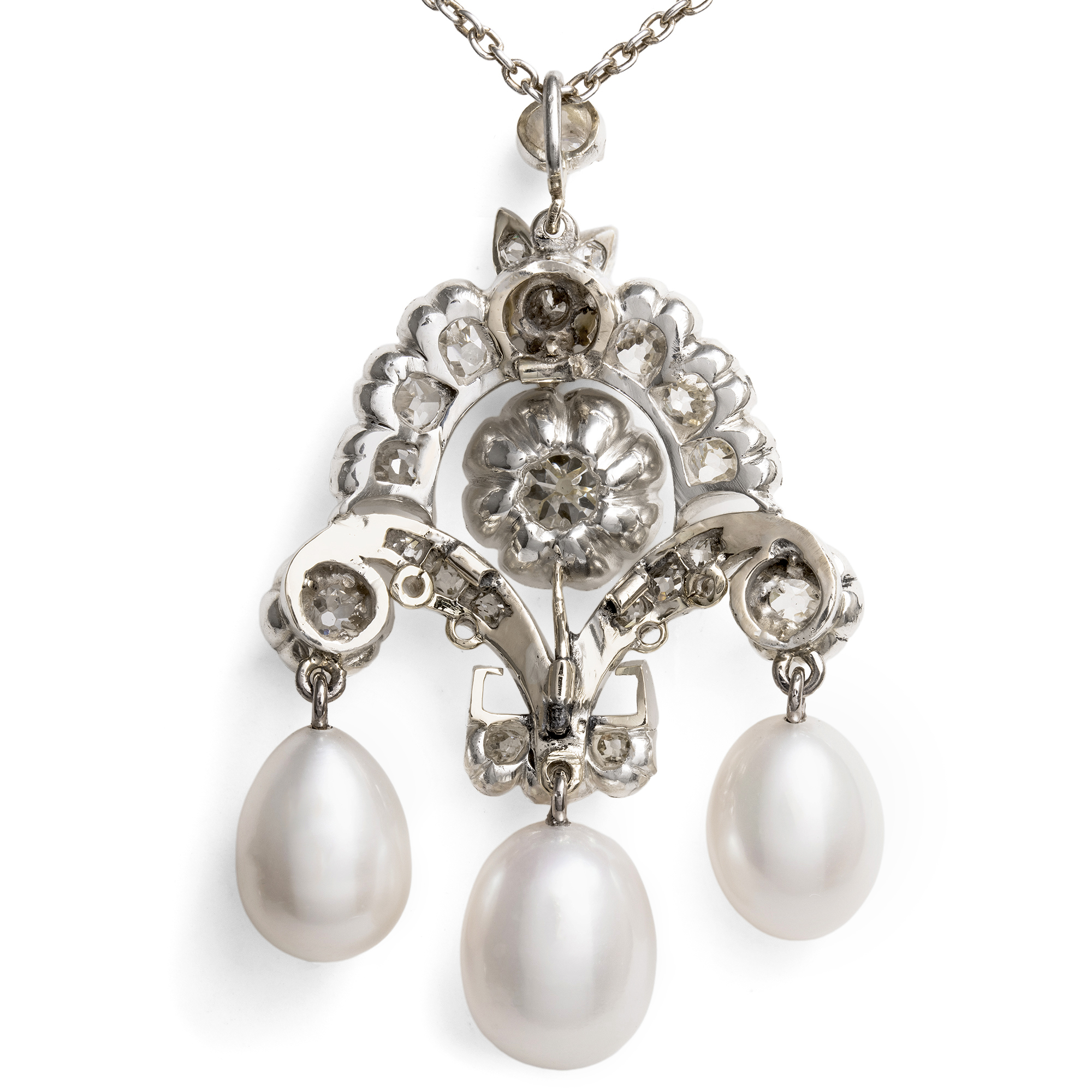Ungewöhnlicher Anhänger mit Diamanten in Silber & Gold mit Zuchtperlen, um 1880 & später Ungewöhnlicher Anhänger mit Diamanten in Silber & Gold mit Zuchtperlen, um 1880 & später
