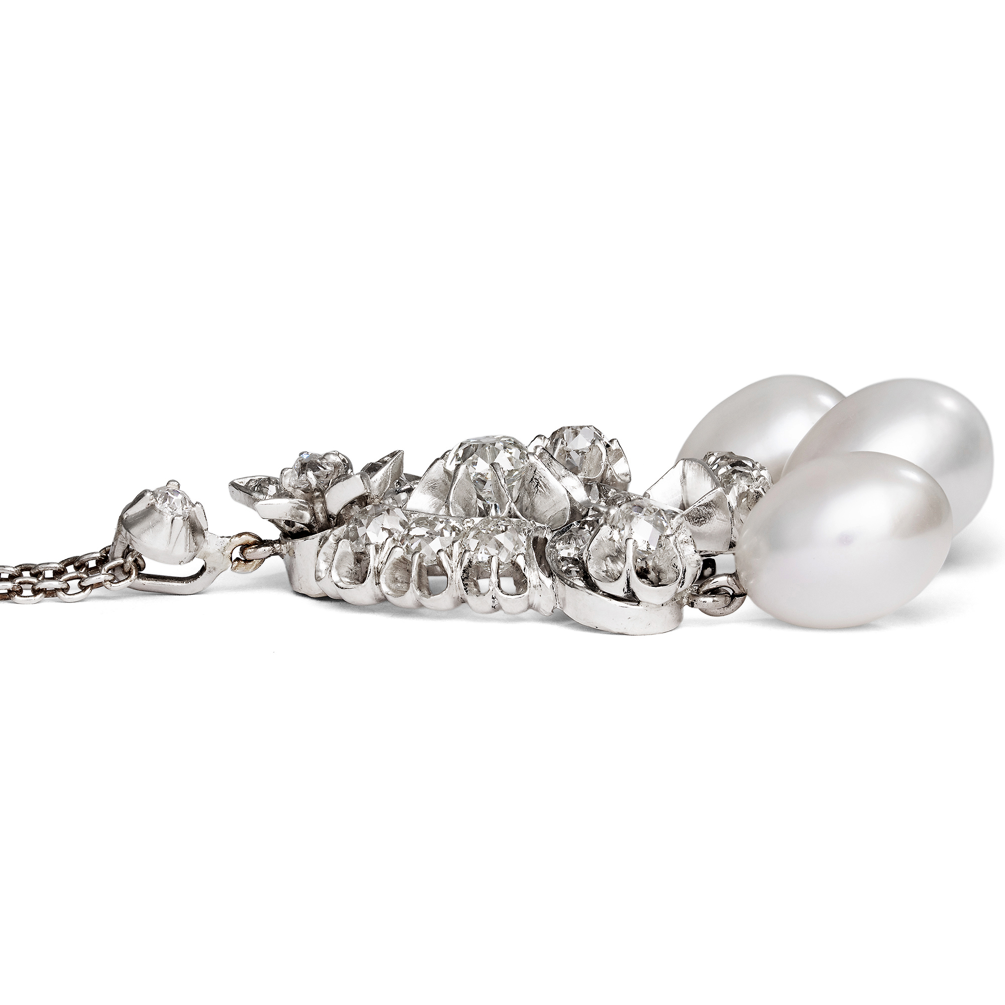 Ungewöhnlicher Anhänger mit Diamanten in Silber & Gold mit Zuchtperlen, um 1880 & später Ungewöhnlicher Anhänger mit Diamanten in Silber & Gold mit Zuchtperlen, um 1880 & später