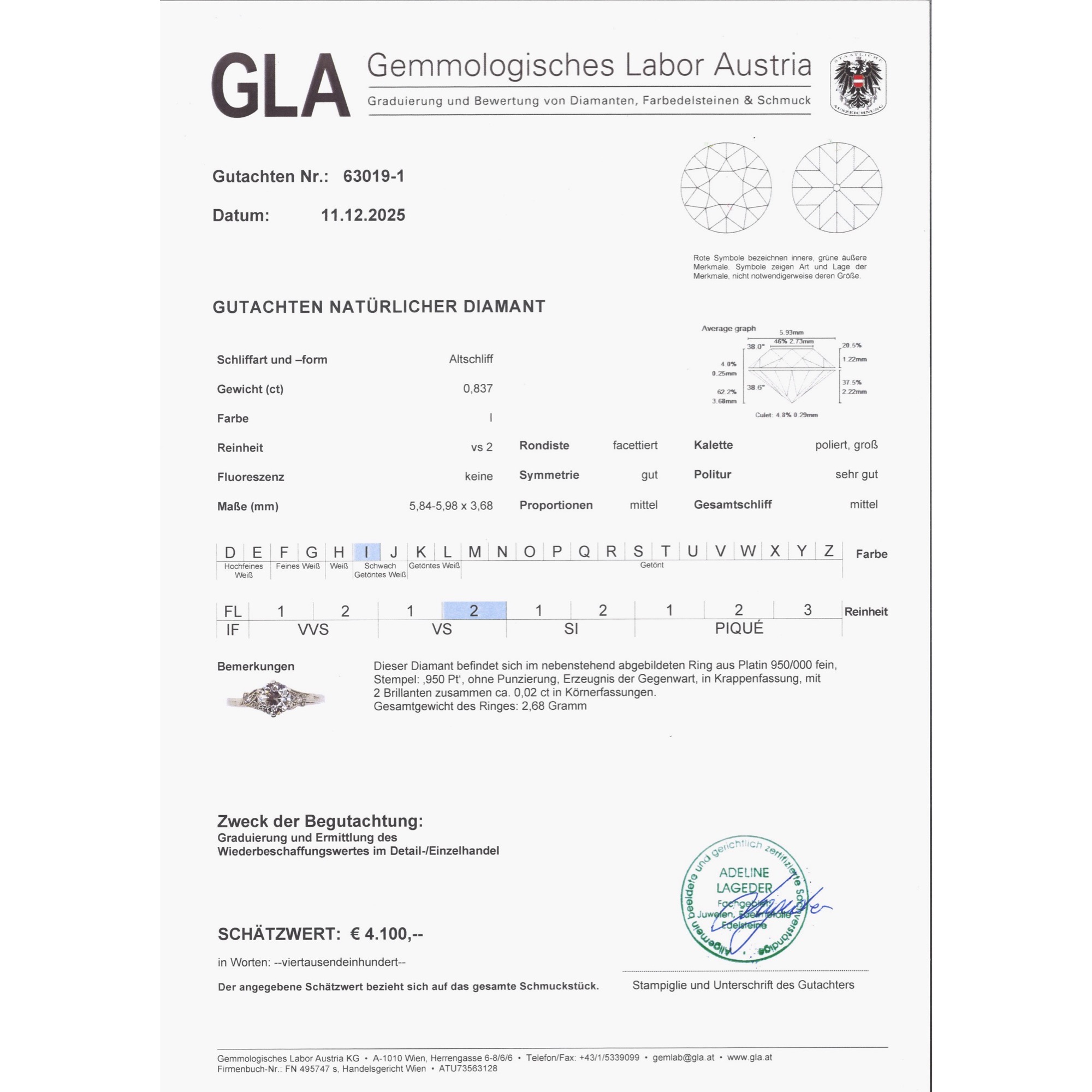 Zarter Ring aus unserer Werkstatt mit 0,83 ct „Old European Cut“ Diamant in Platin Zarter Ring aus unserer Werkstatt mit 0,83 ct „Old European Cut“ Diamant in Platin