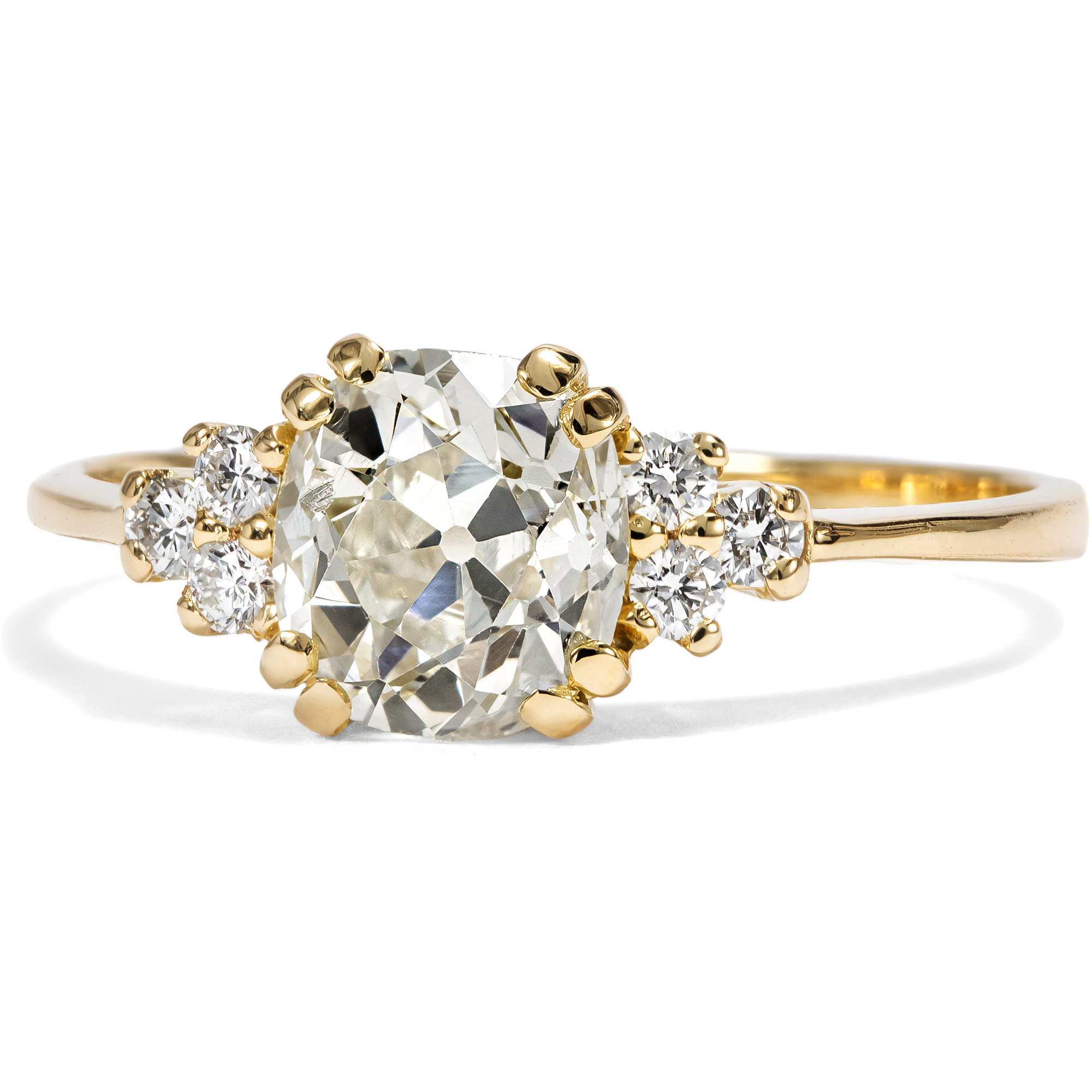 Fine Gold Ring with Cushion-Shaped 1.19 ct "Old Mine Cut" Diamond from Our Workshop Fine Gold Ring with Cushion-Shaped 1.19 ct "Old Mine Cut" Diamond from Our Workshop