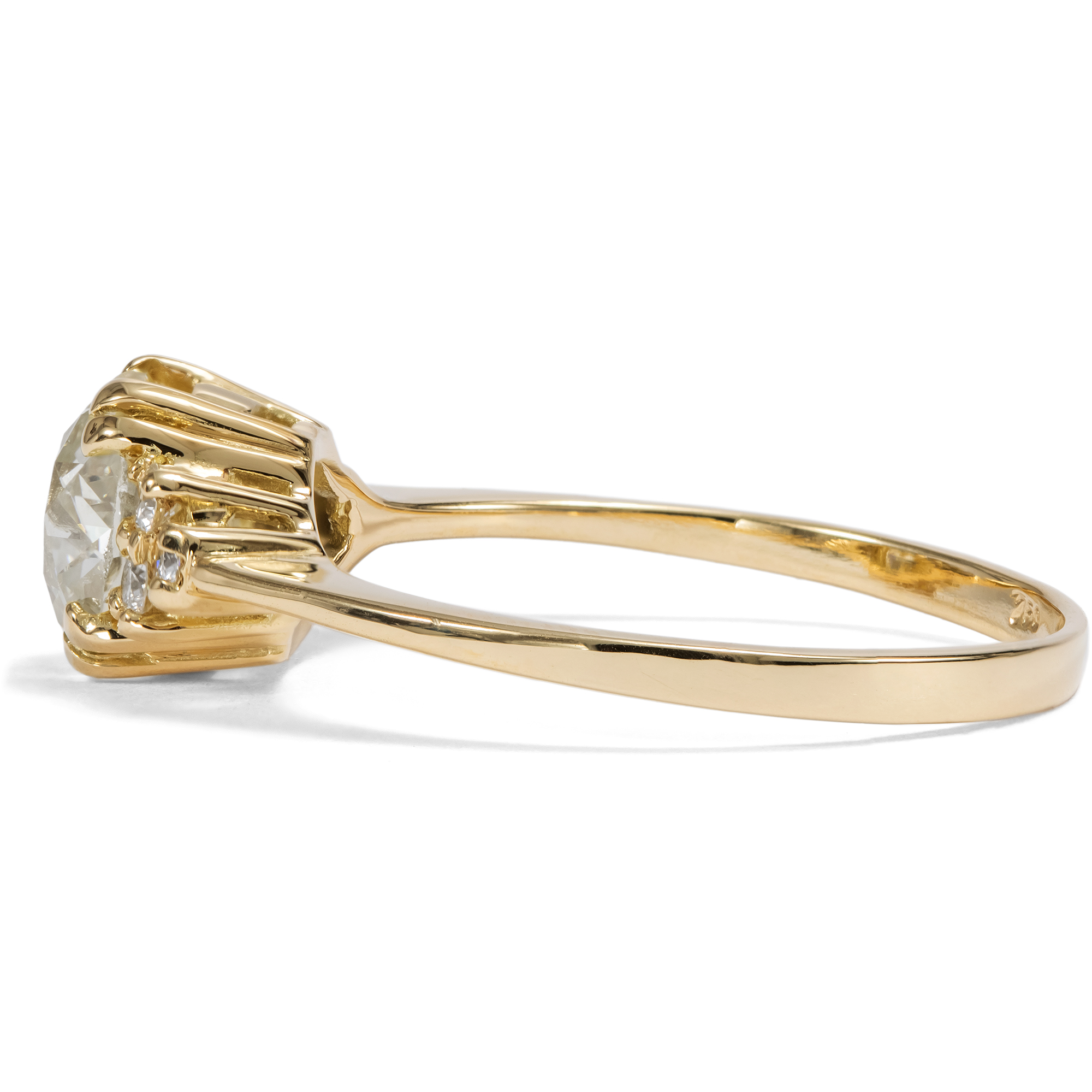 Fine Gold Ring with Cushion-Shaped 1.19 ct "Old Mine Cut" Diamond from Our Workshop Fine Gold Ring with Cushion-Shaped 1.19 ct "Old Mine Cut" Diamond from Our Workshop