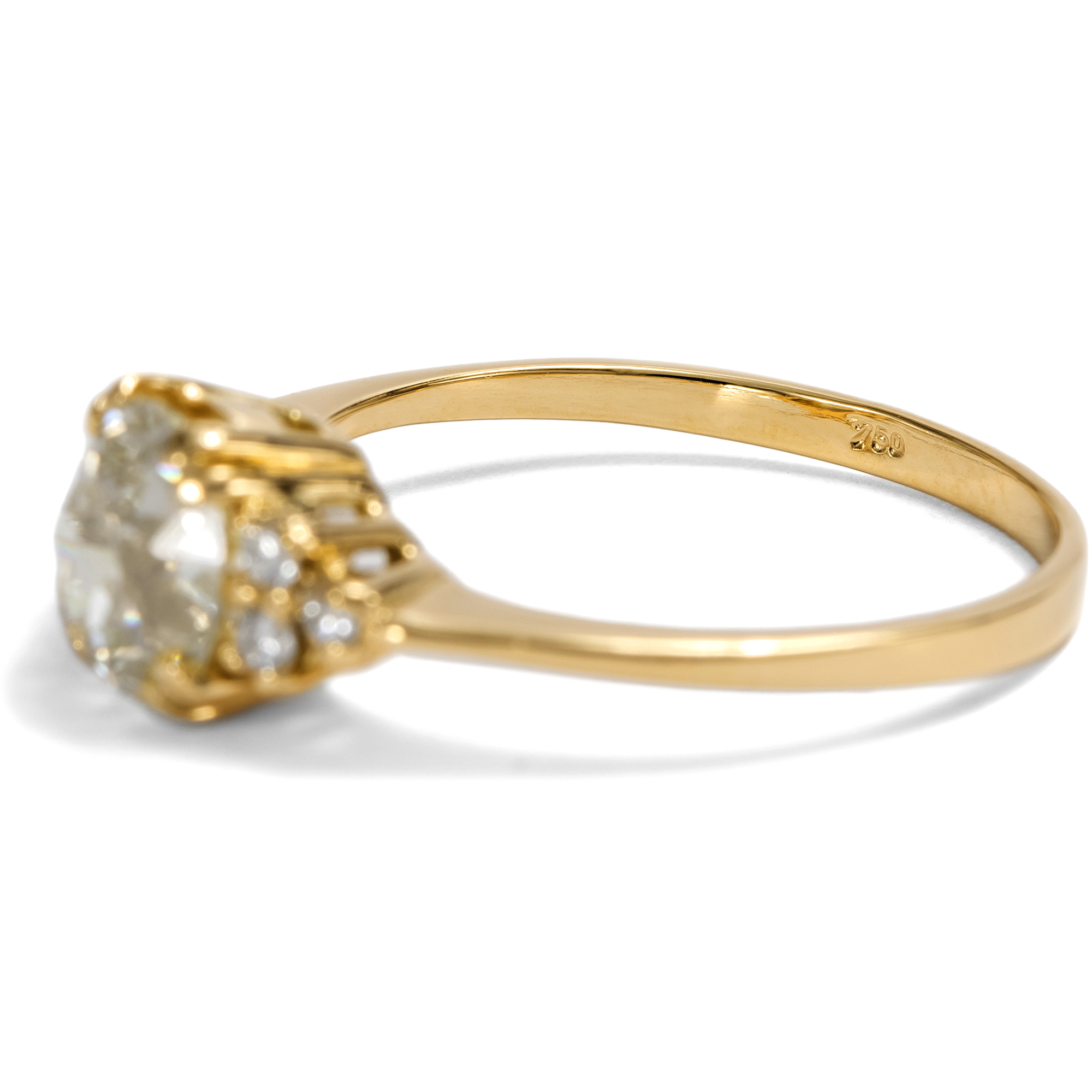Fine Gold Ring with Cushion-Shaped 1.19 ct "Old Mine Cut" Diamond from Our Workshop Fine Gold Ring with Cushion-Shaped 1.19 ct "Old Mine Cut" Diamond from Our Workshop