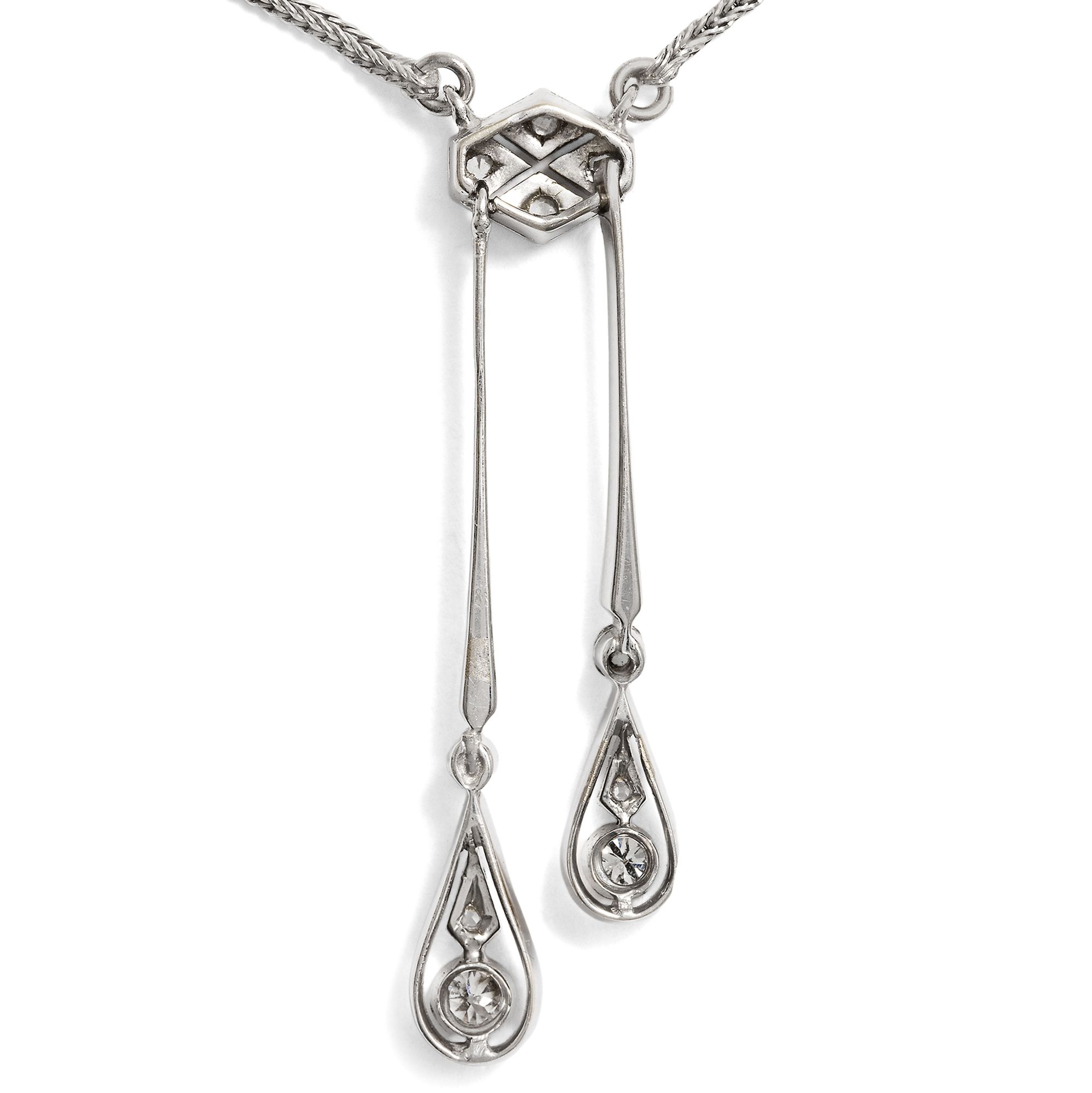 Elegante „Toi-et-Moi“-Lavalière mit Diamanten, Belle Époque um 1905 Elegante „Toi-et-Moi“-Lavalière mit Diamanten, Belle Époque um 1905