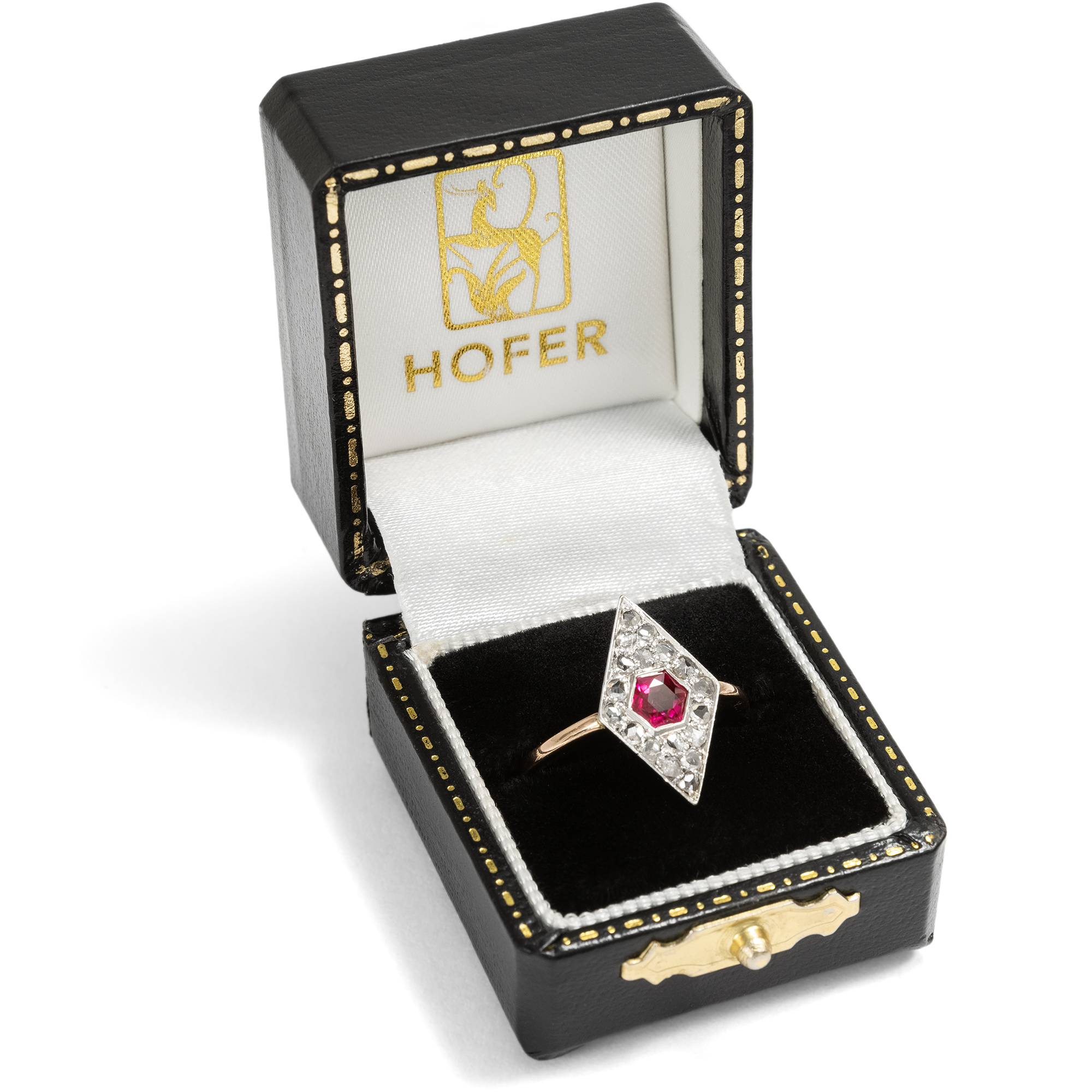 Antiker Ring mit synthetischem Rubin & Diamanten in Gold & Platin, um 1910 Antiker Ring mit synthetischem Rubin & Diamanten in Gold & Platin, um 1910