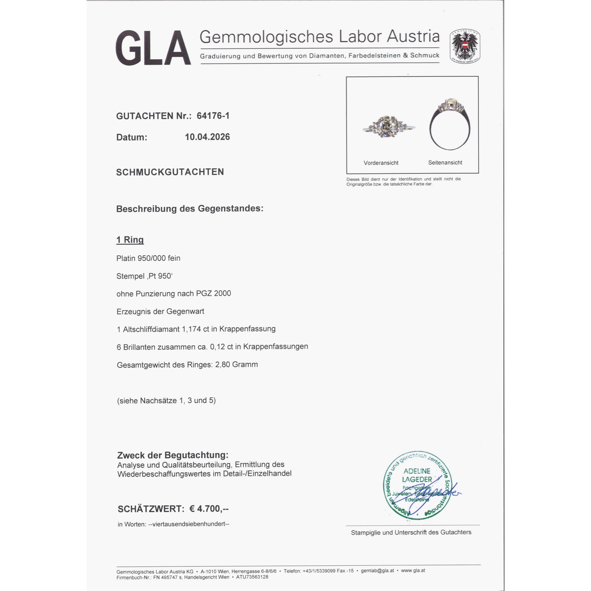 Feiner Ring mit antikem 1,17 ct „Old Mine Cut“ Diamant in Platin, aus unserer Werkstatt Feiner Ring mit antikem 1,17 ct „Old Mine Cut“ Diamant in Platin, aus unserer Werkstatt