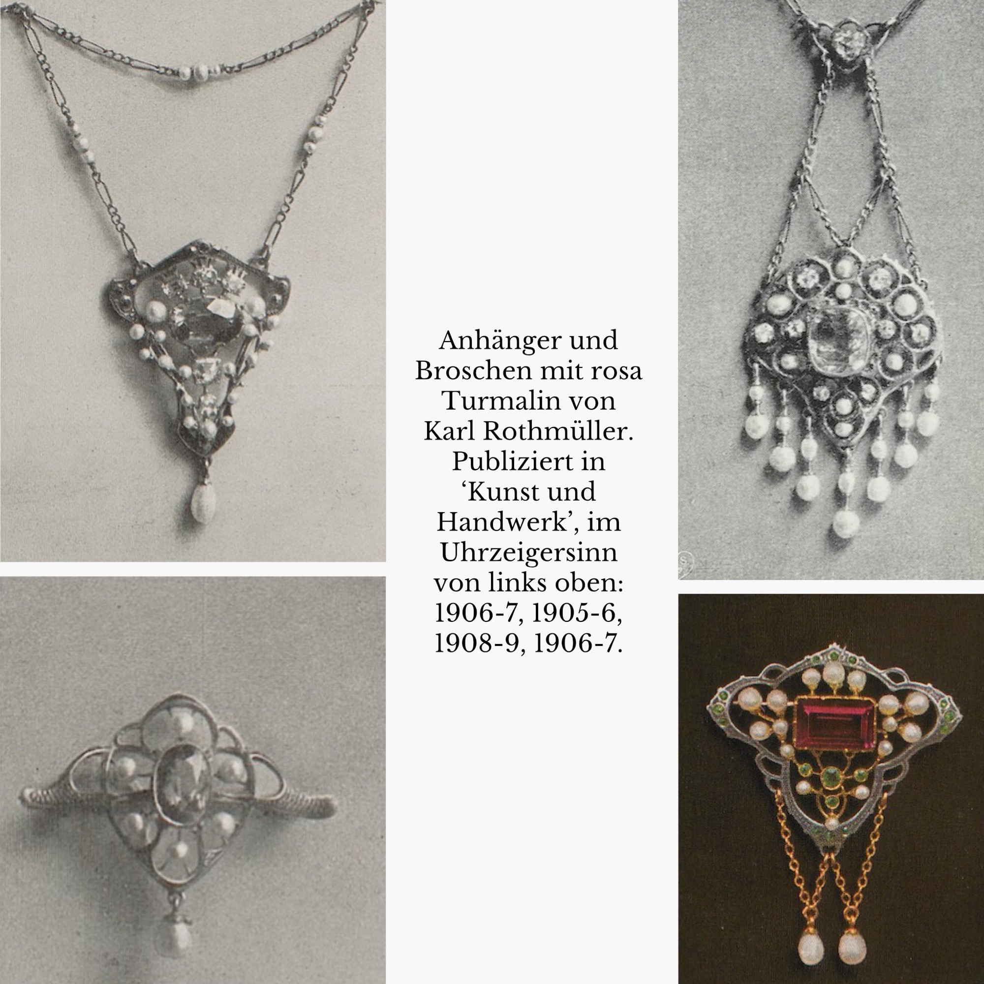 Seltene Anhänger-Brosche mit rosa Turmalinen, Karl Rothmüller, um 1905 Seltene Anhänger-Brosche mit rosa Turmalinen, Karl Rothmüller, um 1905