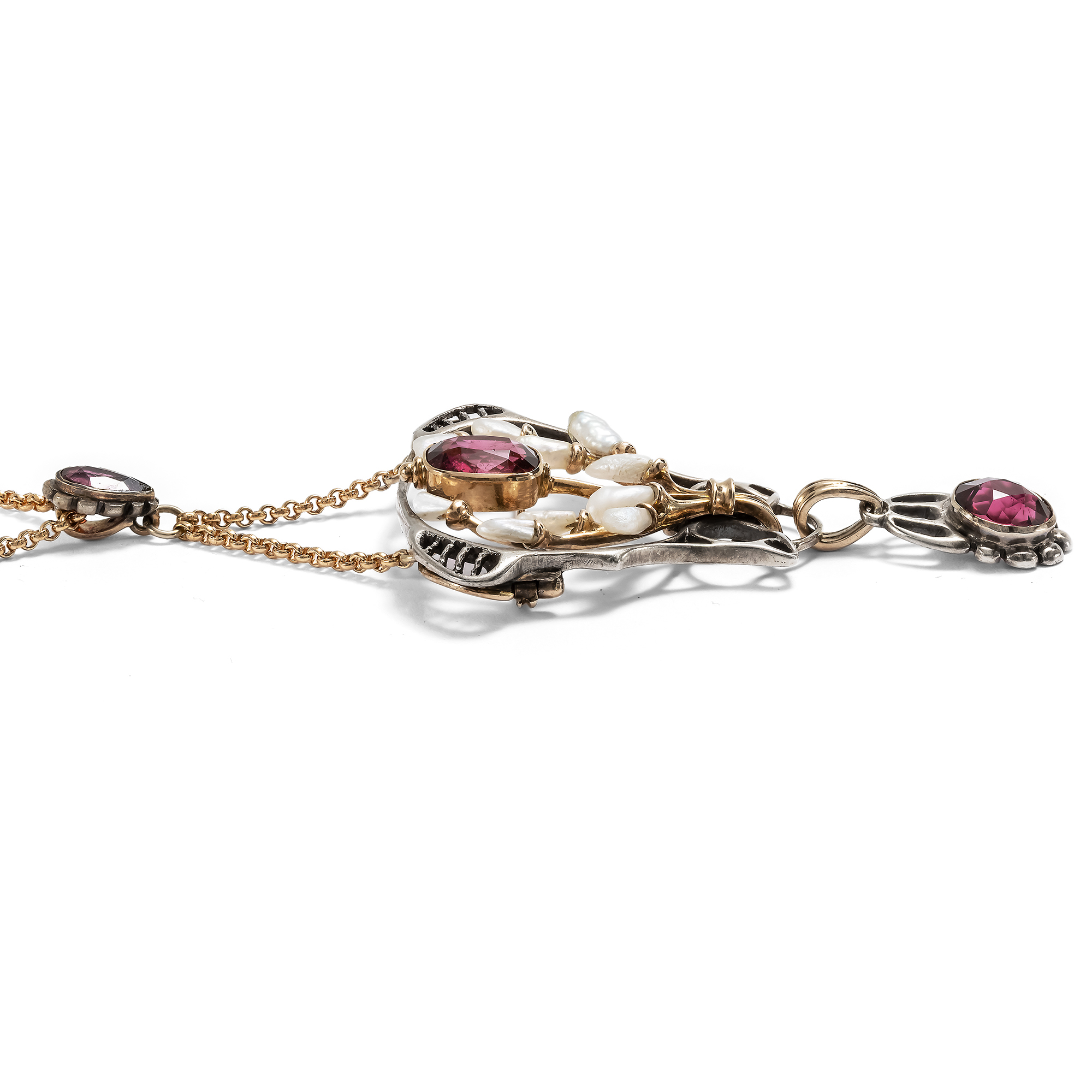 Seltene Anhänger-Brosche mit rosa Turmalinen, Karl Rothmüller, um 1905 Seltene Anhänger-Brosche mit rosa Turmalinen, Karl Rothmüller, um 1905