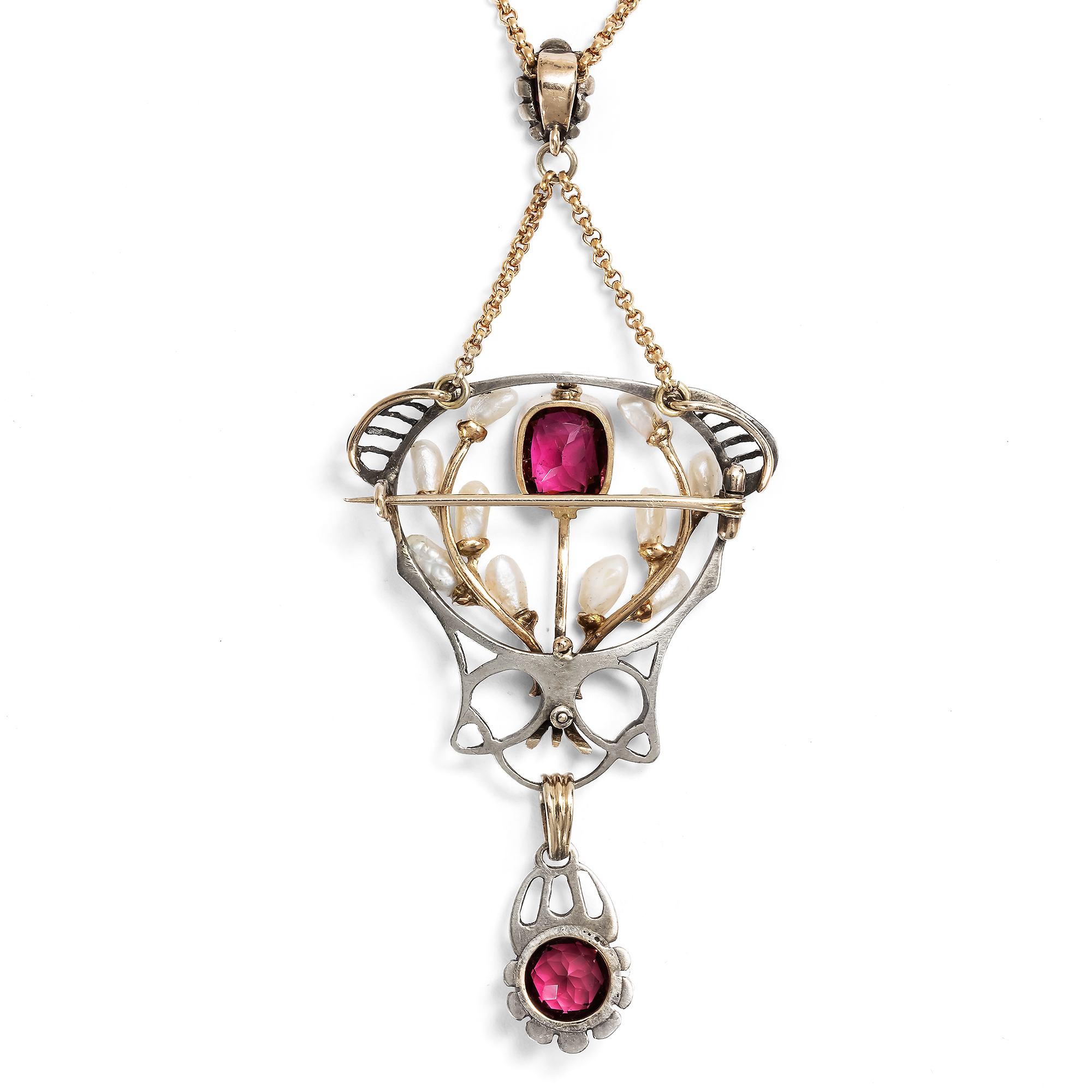 Seltene Anhänger-Brosche mit rosa Turmalinen, Karl Rothmüller, um 1905 Seltene Anhänger-Brosche mit rosa Turmalinen, Karl Rothmüller, um 1905