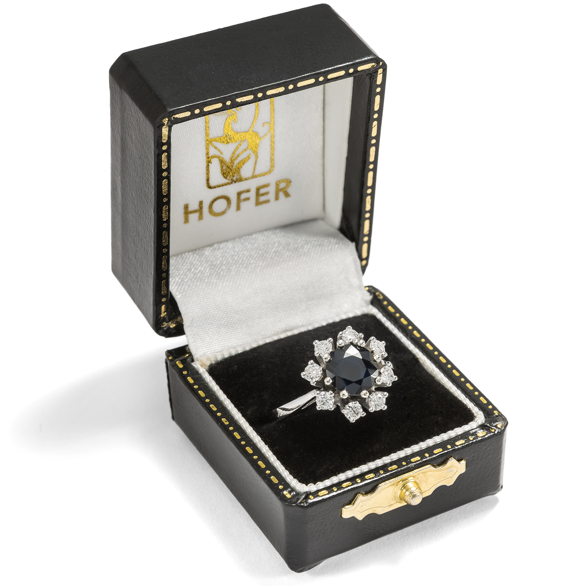 Zeitloser Ring mit Saphir & Diamanten in Weißgold, um 1980 Zeitloser Ring mit Saphir & Diamanten in Weißgold, um 1980