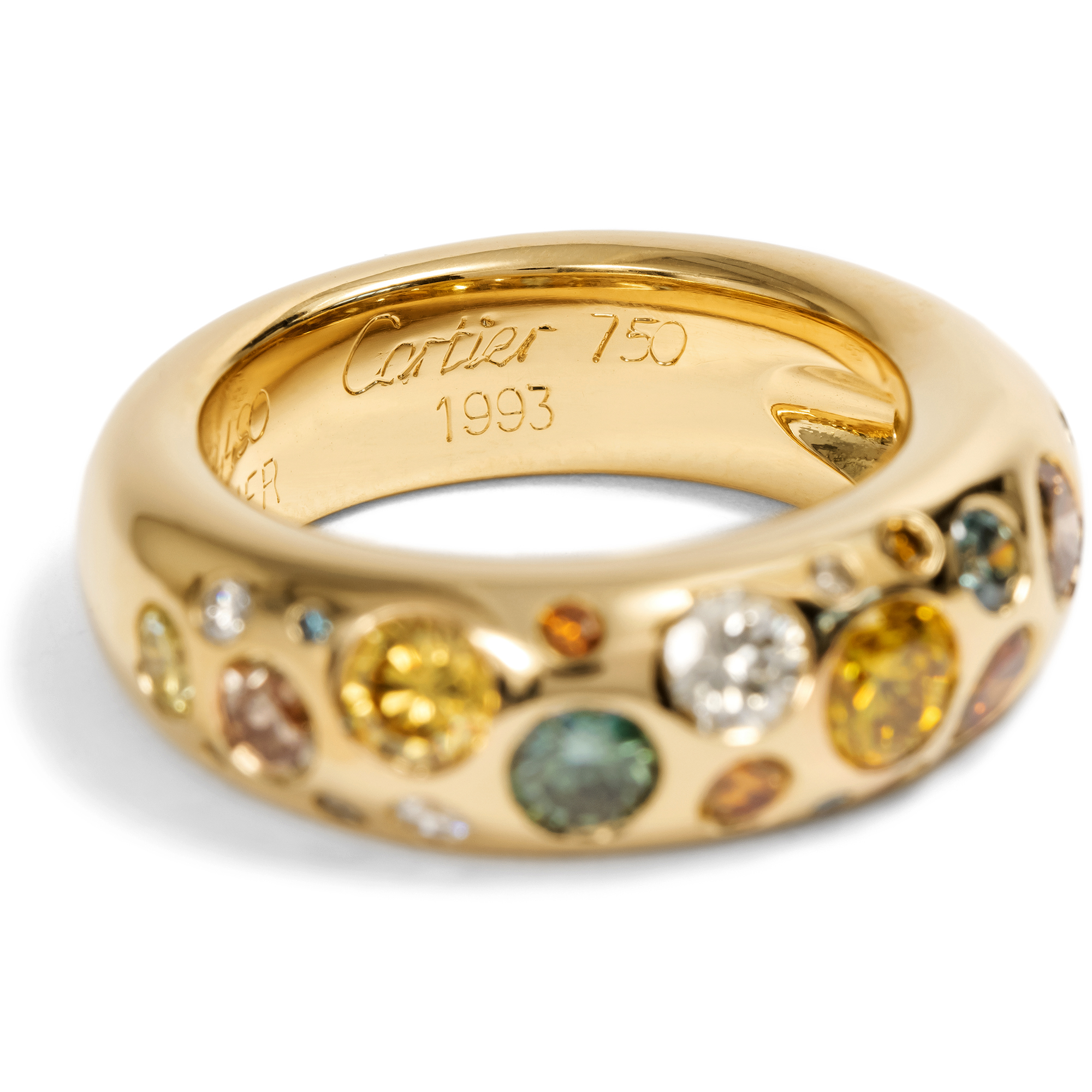 Vintage Ring mit 2,40 ct farbigen Diamanten in Gold von Cartier, Paris 1993 & später Vintage Ring mit 2,40 ct farbigen Diamanten in Gold von Cartier, Paris 1993 & später