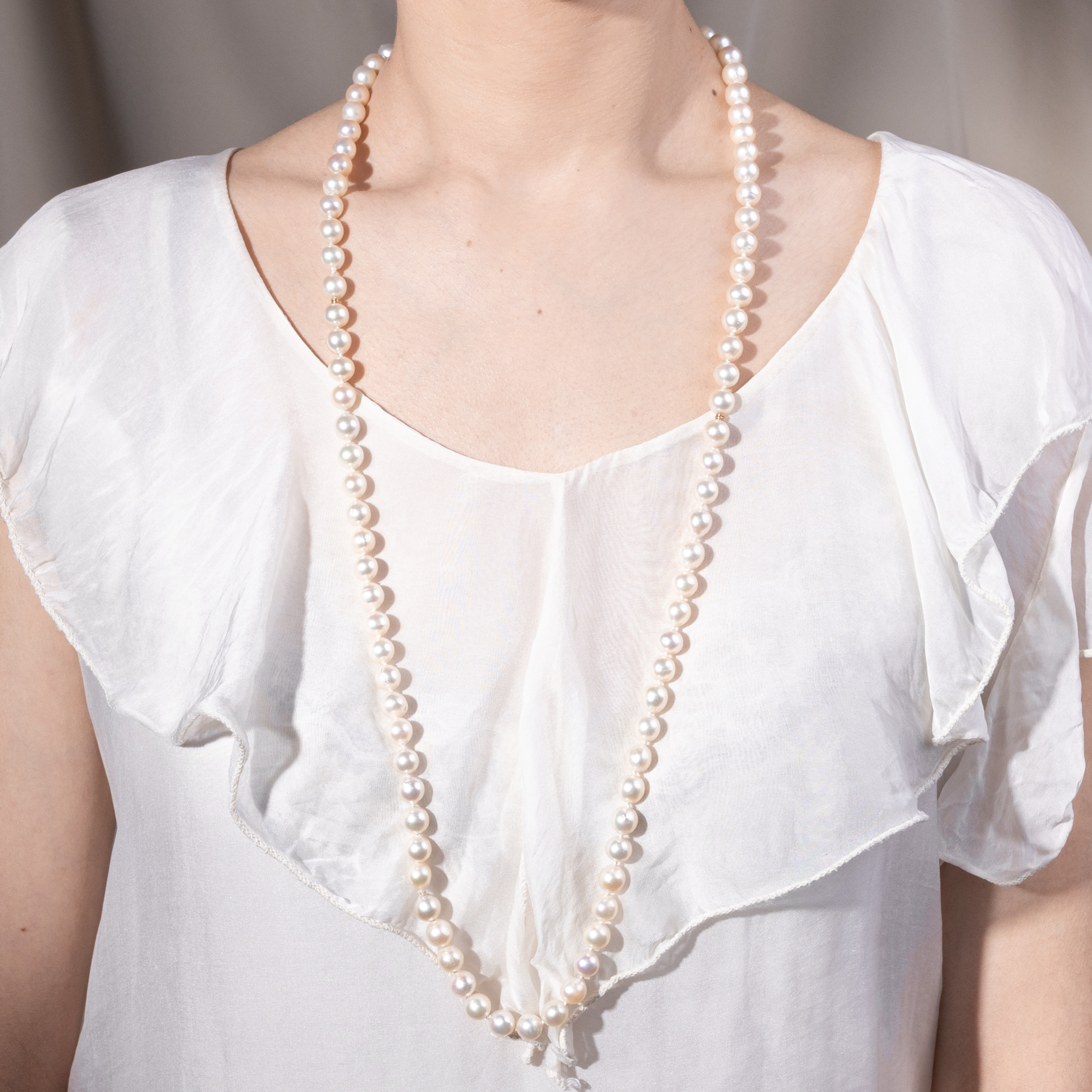 Long Endless Akoya Cultured Pearls Necklace, c. 1990 Long Endless Akoya Cultured Pearls Necklace, c. 1990