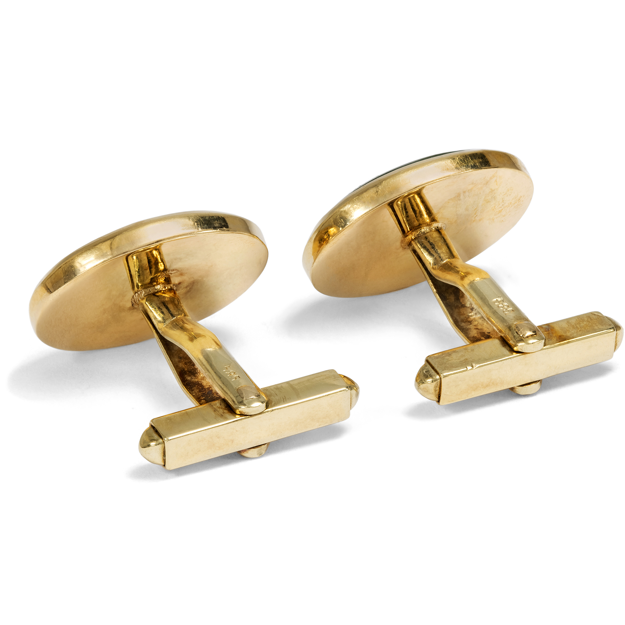 Hübsche Manschettenknöpfe aus Gold und Jadeit-Jade, Deutschland um 1960 Hübsche Manschettenknöpfe aus Gold und Jadeit-Jade, Deutschland um 1960