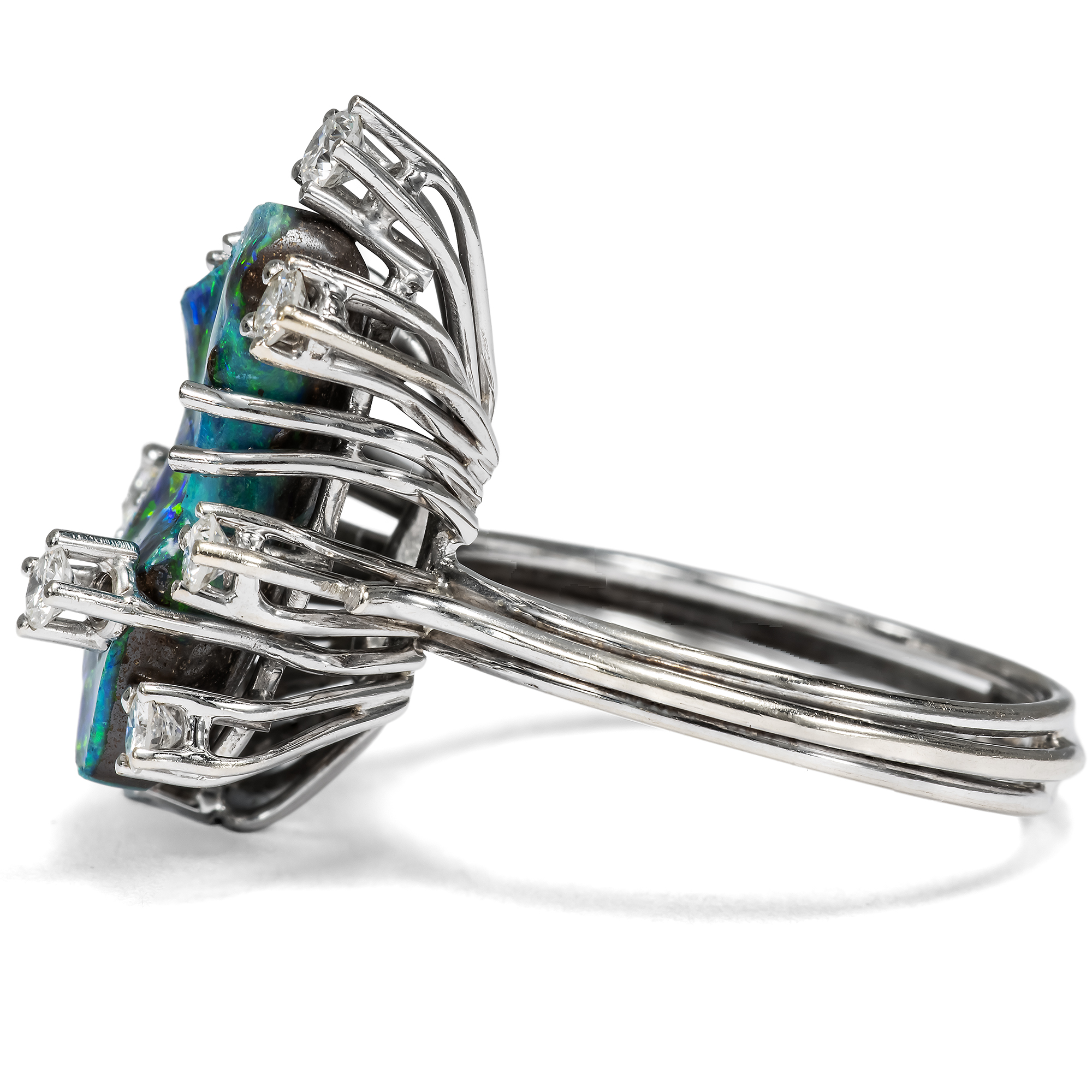 Vintage Ring mit Schwarzopal & Diamanten in Weißgold, um 1985 Vintage Ring mit Schwarzopal & Diamanten in Weißgold, um 1985