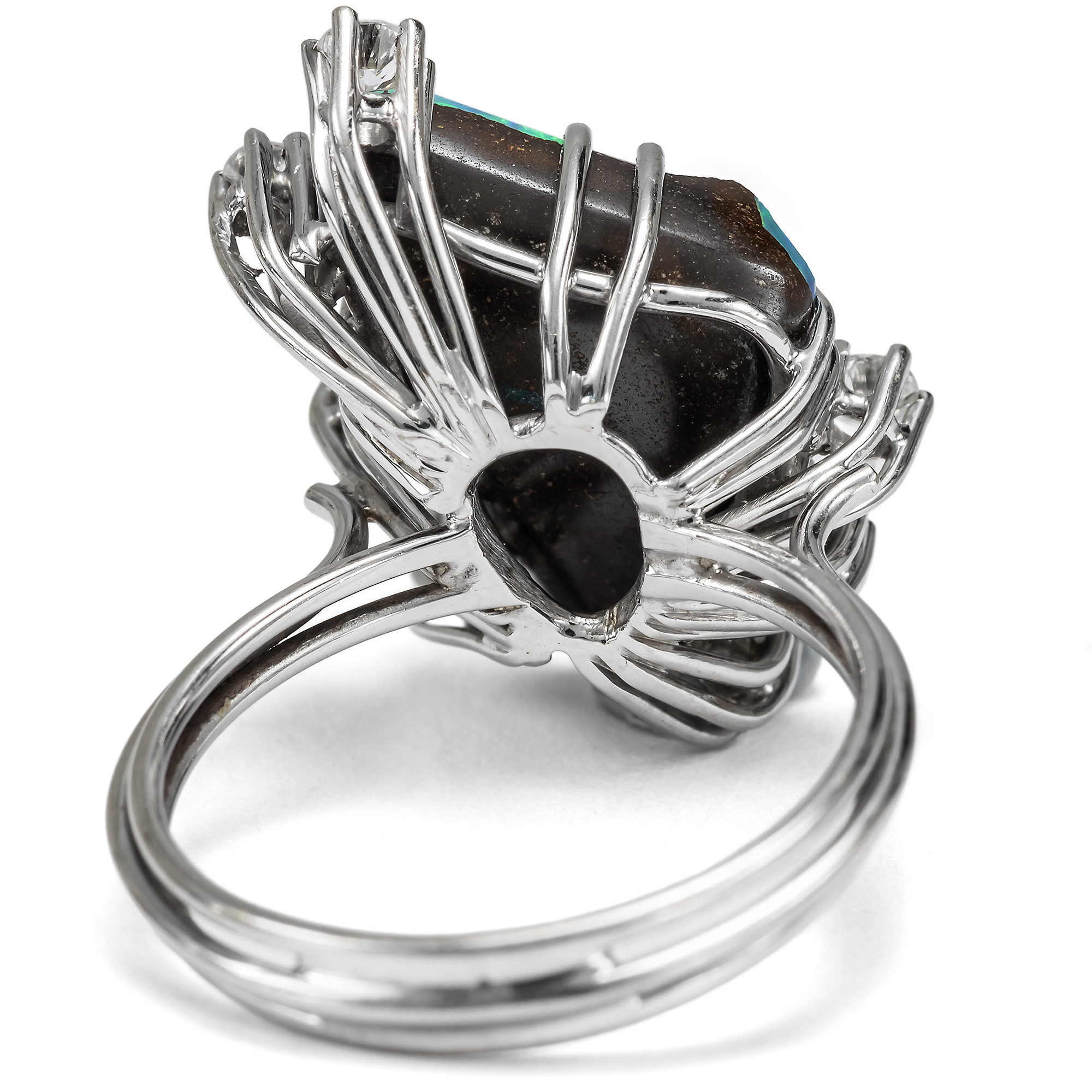 Vintage Ring mit Schwarzopal & Diamanten in Weißgold, um 1985 Vintage Ring mit Schwarzopal & Diamanten in Weißgold, um 1985