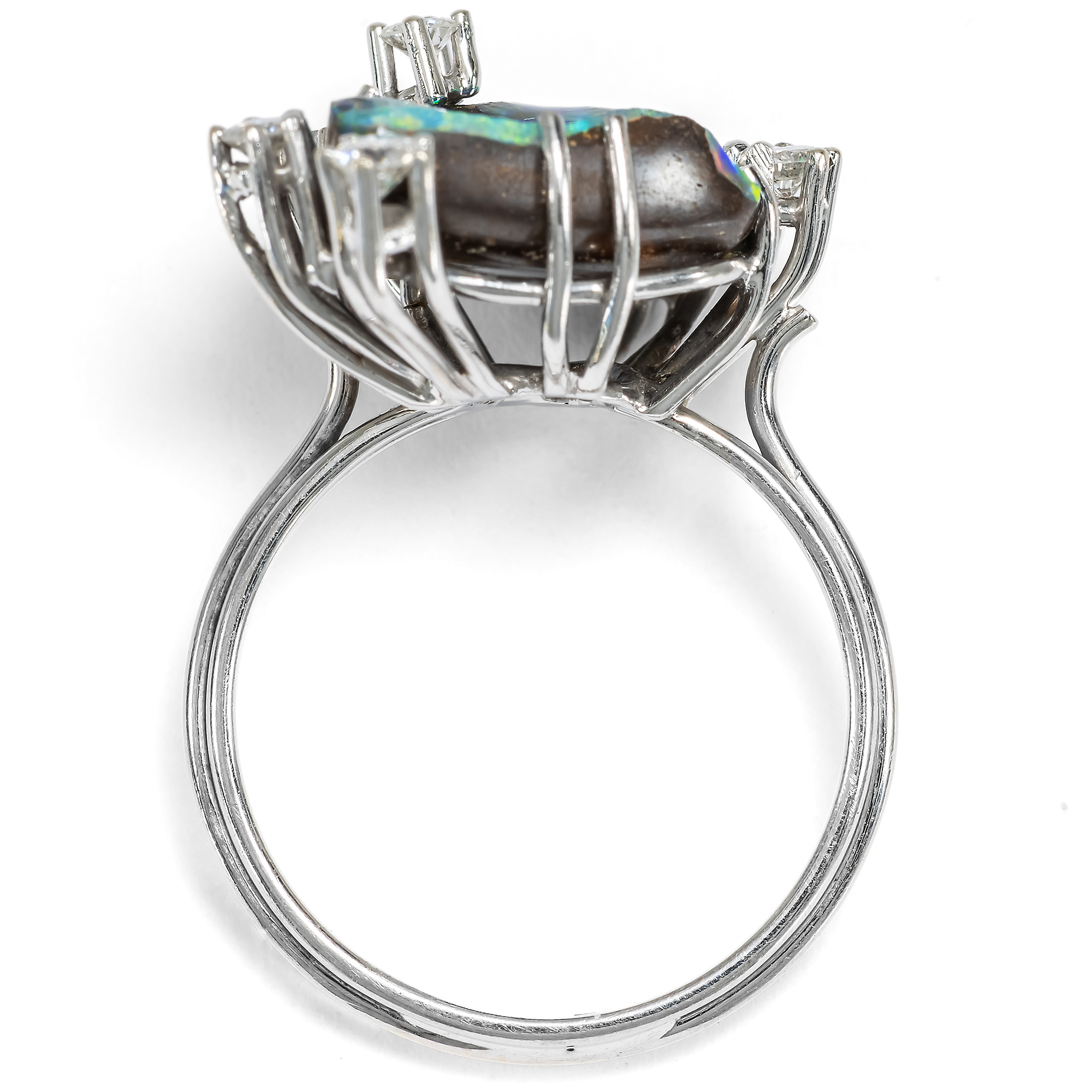 Vintage Ring mit Schwarzopal & Diamanten in Weißgold, um 1985 Vintage Ring mit Schwarzopal & Diamanten in Weißgold, um 1985