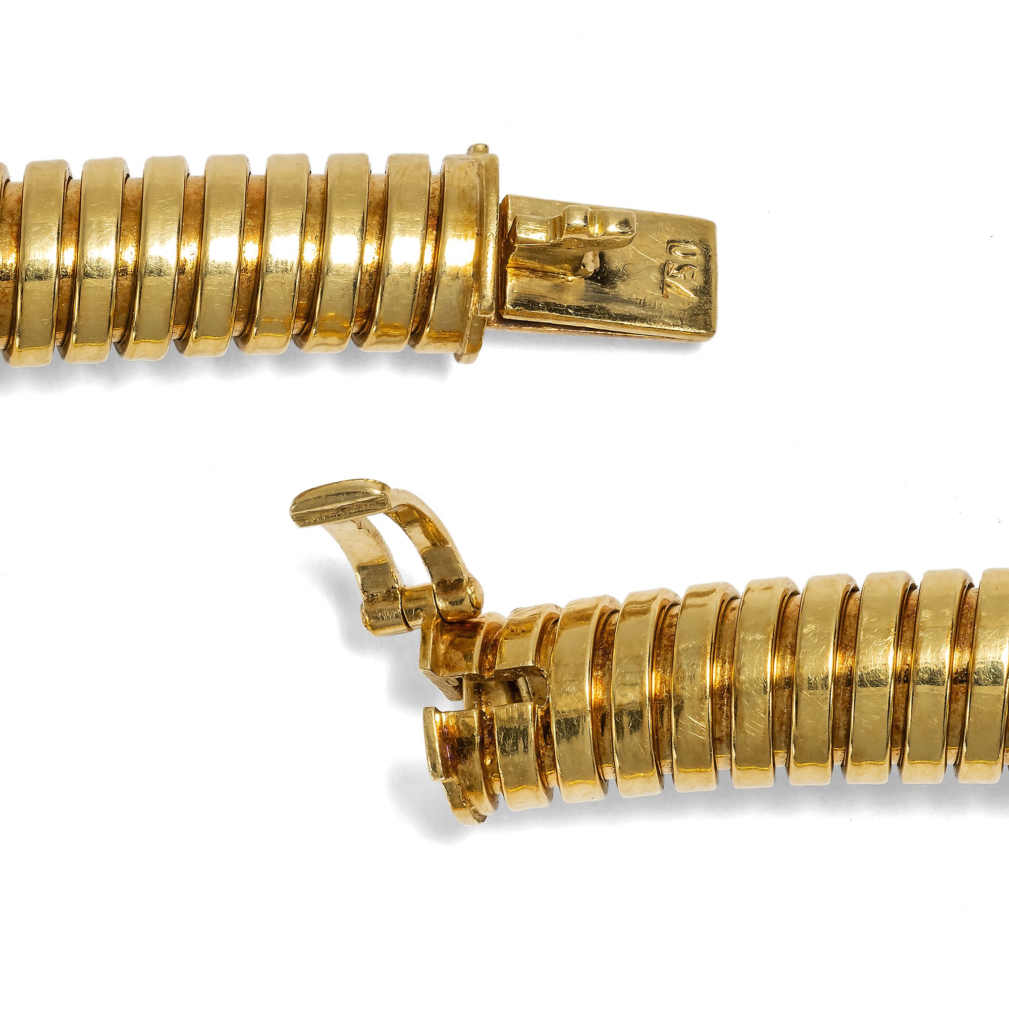 Glamouröses „Tubogas“-Collier aus hochkarätigem Gold, um 1950 Glamouröses „Tubogas“-Collier aus hochkarätigem Gold, um 1950