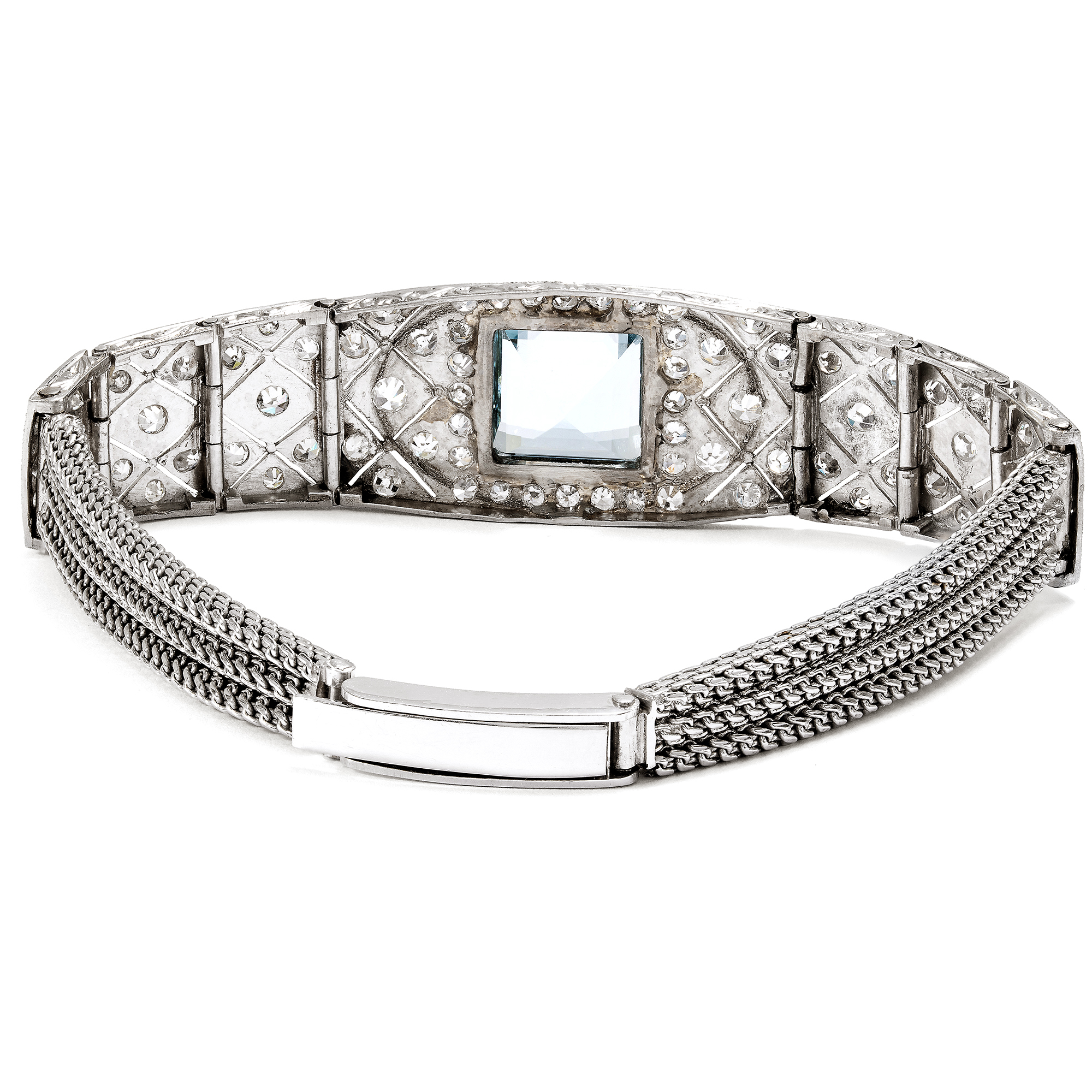 Hochwertiges Armband mit Diamanten & Aquamarin, Art Déco um 1930 und später Hochwertiges Armband mit Diamanten & Aquamarin, Art Déco um 1930 und später