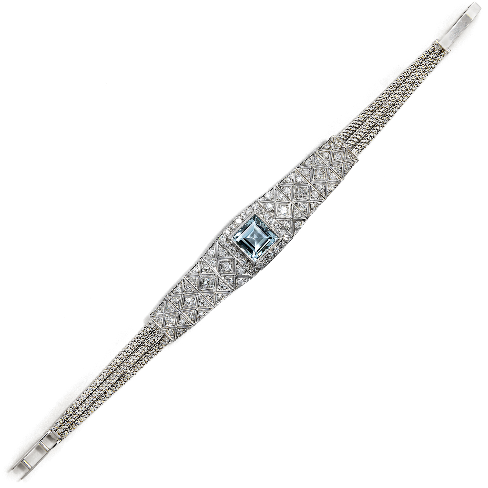 Hochwertiges Armband mit Diamanten & Aquamarin, Art Déco um 1930 und später Hochwertiges Armband mit Diamanten & Aquamarin, Art Déco um 1930 und später
