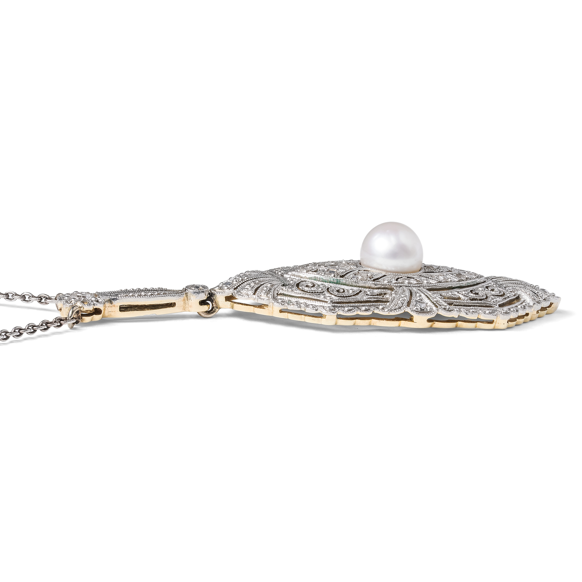 Elegantes Collier des Art Déco mit Perle & Diamanten, Deutschland um 1930 Elegantes Collier des Art Déco mit Perle & Diamanten, Deutschland um 1930