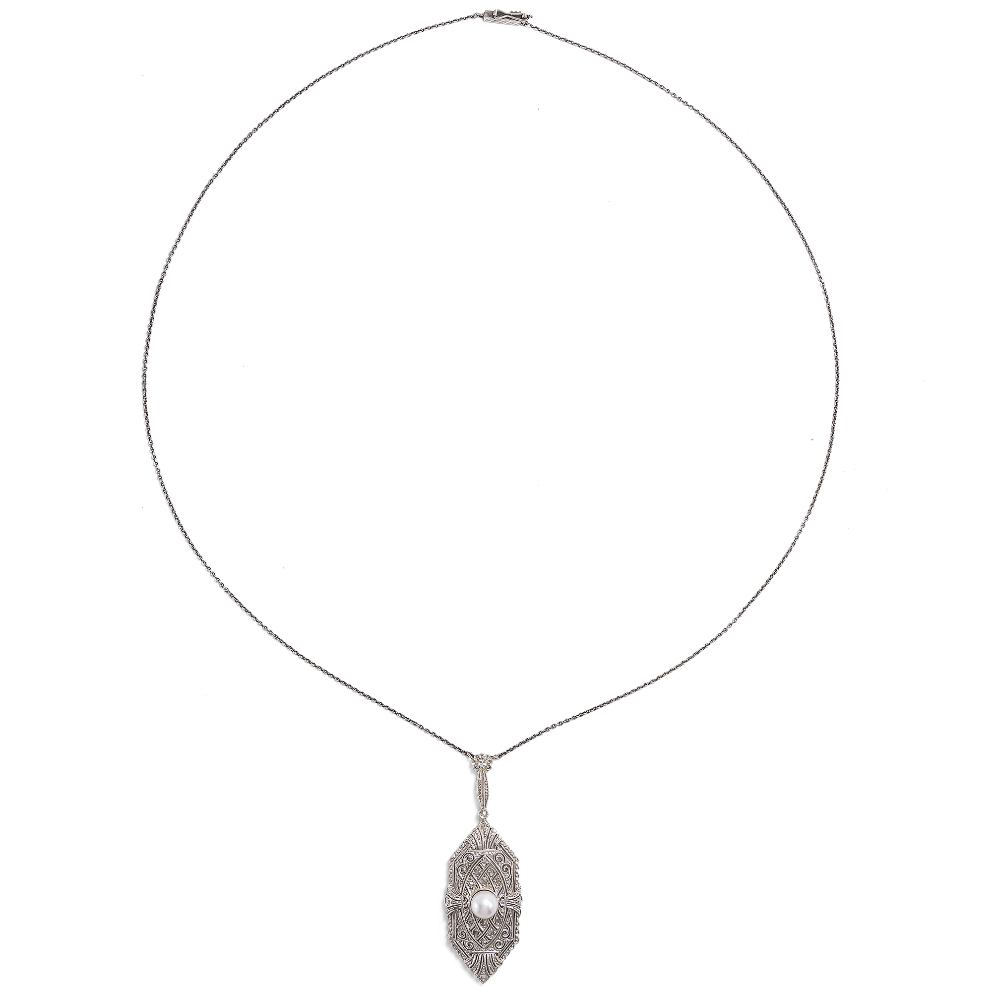 Elegantes Collier des Art Déco mit Perle & Diamanten, Deutschland um 1930 Elegantes Collier des Art Déco mit Perle & Diamanten, Deutschland um 1930