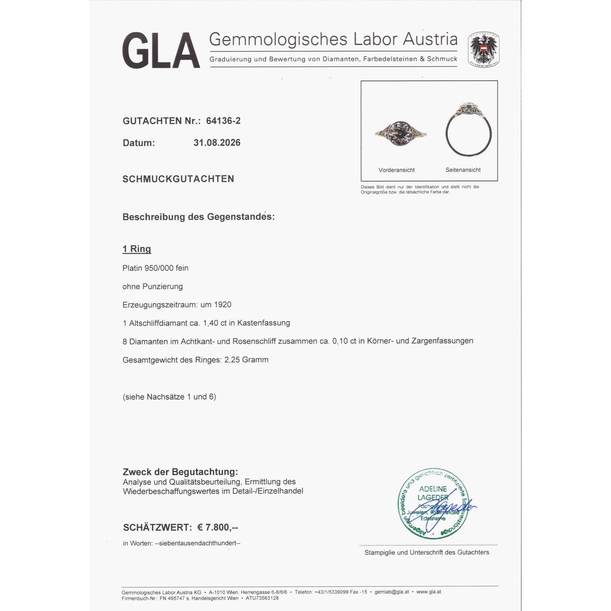 Antiker Verlobungsring mit 1,40 ct Diamant im Altschliff in Platin, um 1920 Antiker Verlobungsring mit 1,40 ct Diamant im Altschliff in Platin, um 1920