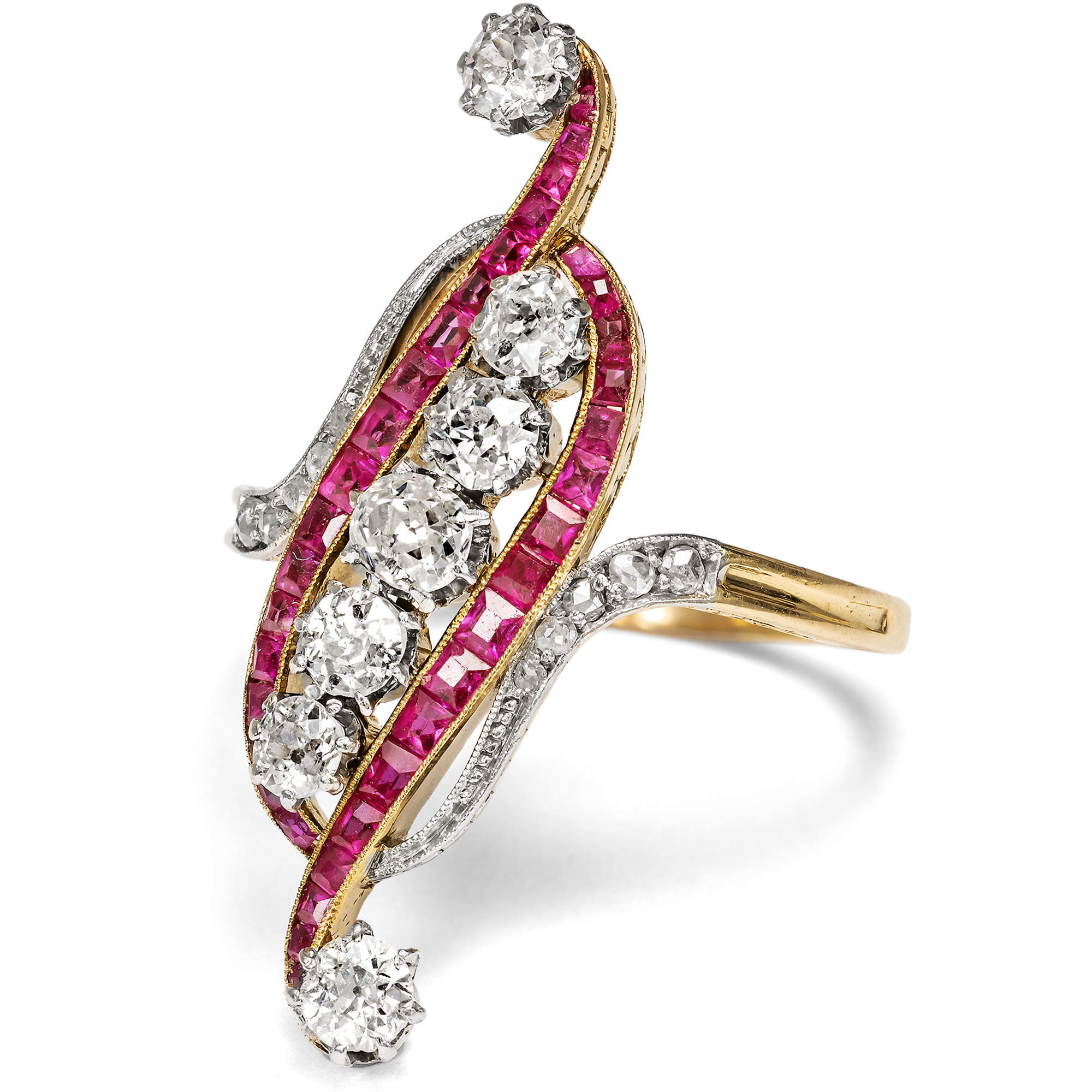 Exquisiter Ring der Belle Époque mit Diamanten in Platin auf Gold, um 1910 Exquisiter Ring der Belle Époque mit Diamanten in Platin auf Gold, um 1910