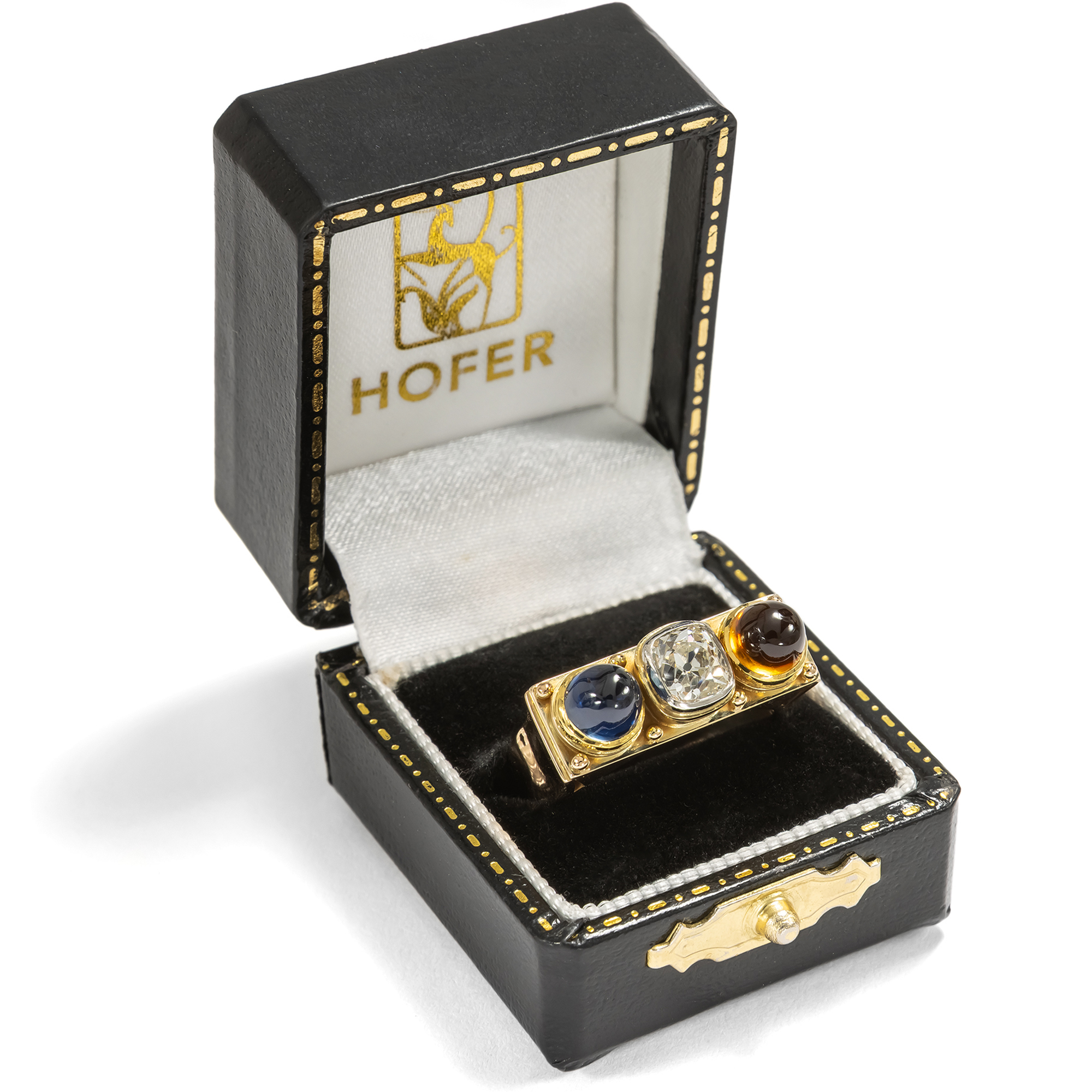 Seltener Ring mit Saphir, Diamant & Citrin von Elisabeth Treskow, um 1935 Seltener Ring mit Saphir, Diamant & Citrin von Elisabeth Treskow, um 1935
