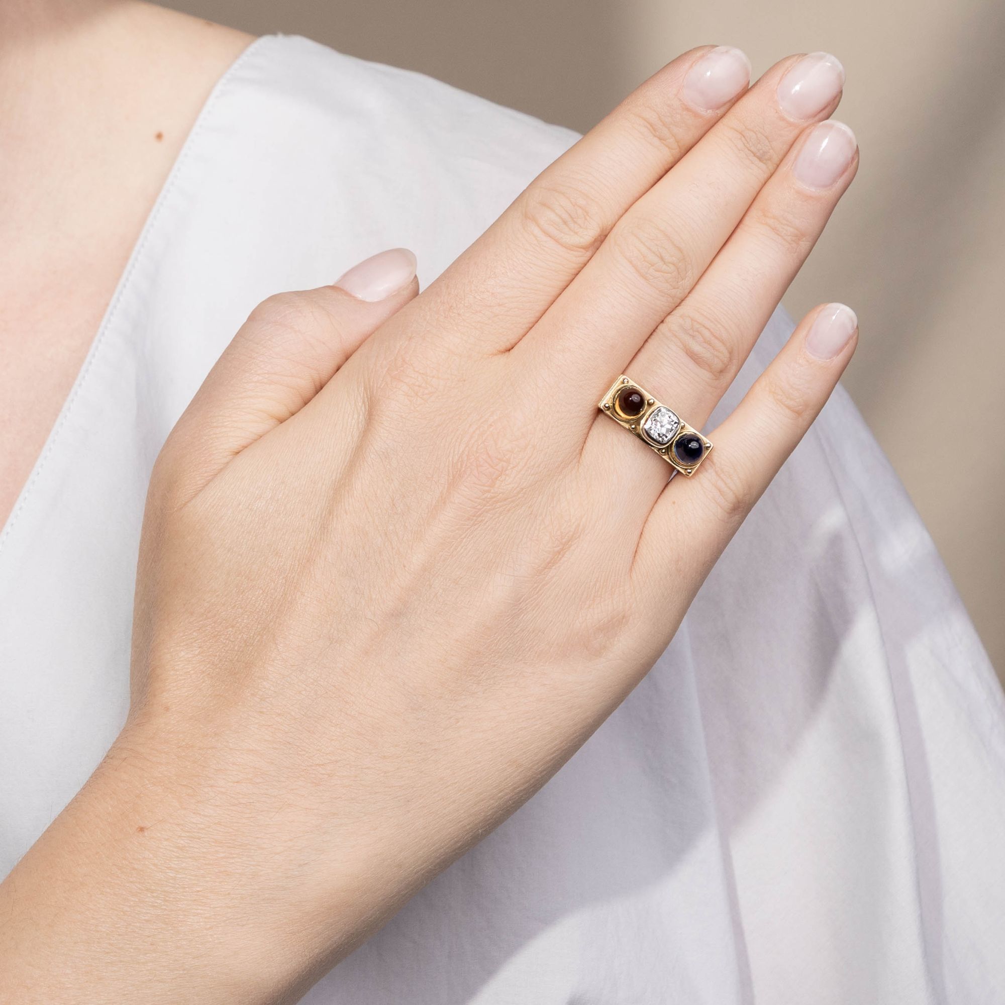 Seltener Ring mit Saphir, Diamant & Citrin von Elisabeth Treskow, um 1935 Seltener Ring mit Saphir, Diamant & Citrin von Elisabeth Treskow, um 1935