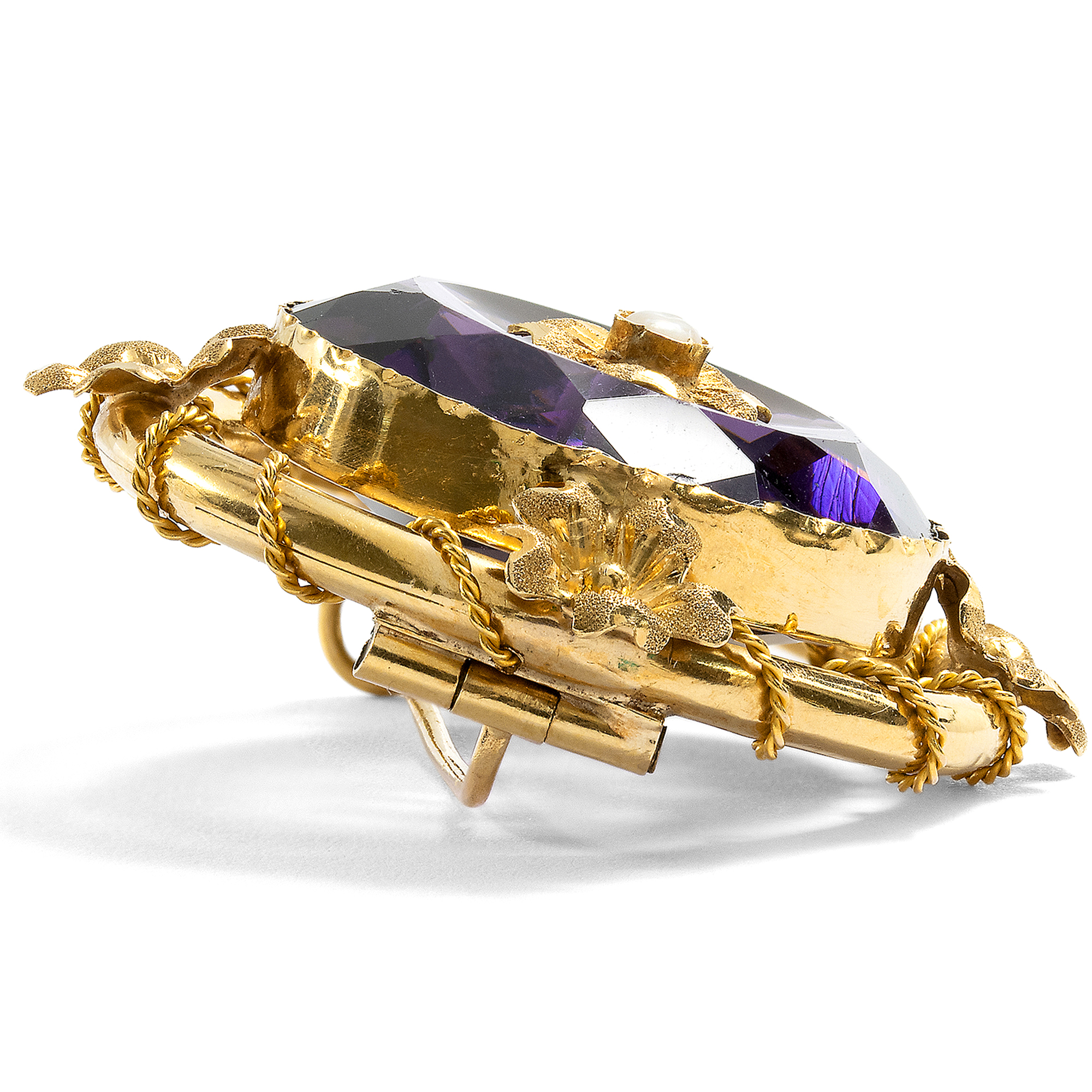 Prachtvolle Demi-Parure aus Brosche & Ohrringen mit Amethysten & Perlen, Paris um 1875 Prachtvolle Demi-Parure aus Brosche & Ohrringen mit Amethysten & Perlen, Paris um 1875