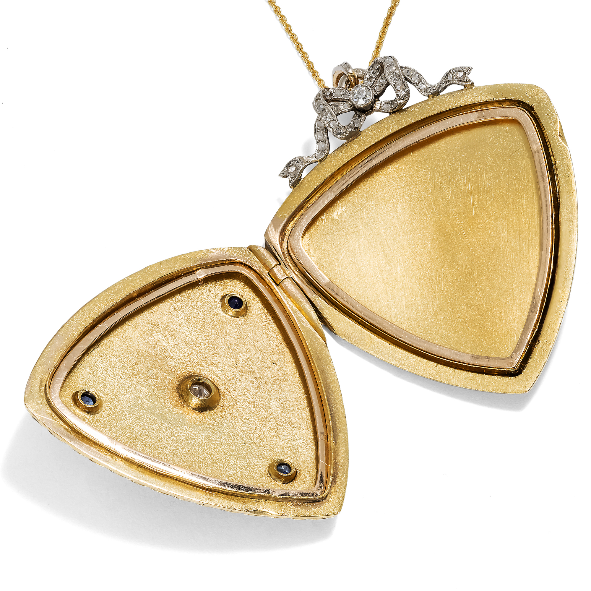 Antique Locket with Diamonds, Sapphires, and Enamel on Gold and Platinum, Saint Petersburg, c. 1910 Antique Locket with Diamonds, Sapphires, and Enamel on Gold and Platinum, Saint Petersburg, c. 1910