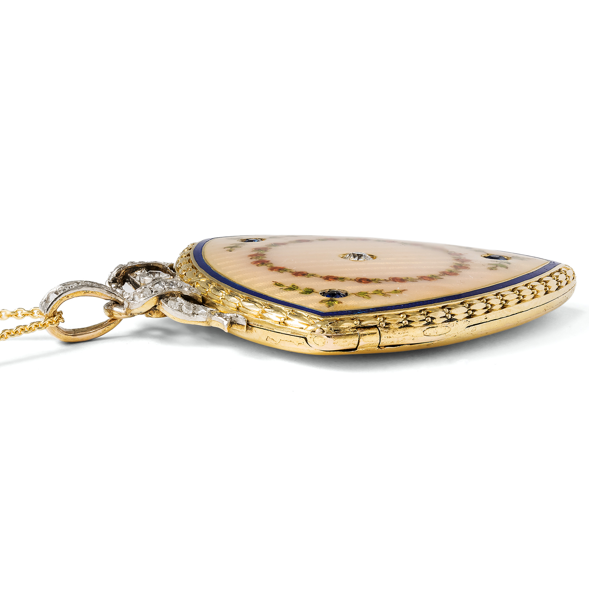 Antique Locket with Diamonds, Sapphires, and Enamel on Gold and Platinum, Saint Petersburg, c. 1910 Antique Locket with Diamonds, Sapphires, and Enamel on Gold and Platinum, Saint Petersburg, c. 1910