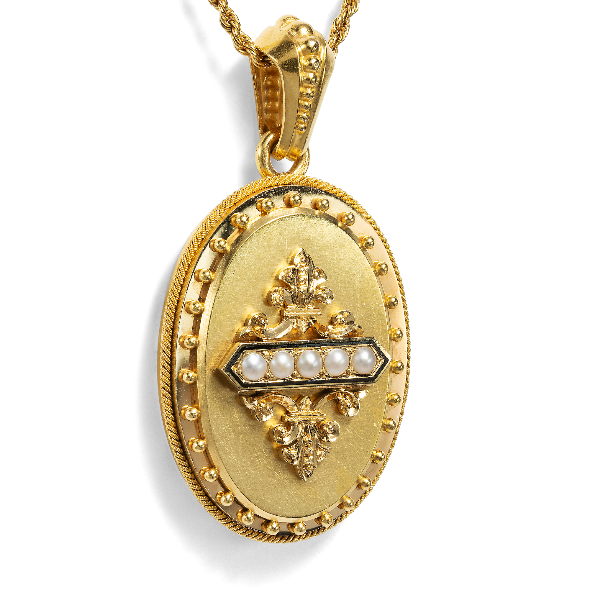 Antikes Medaillon mit Perlen in Gold, Paris um 1875 Antikes Medaillon mit Perlen in Gold, Paris um 1875