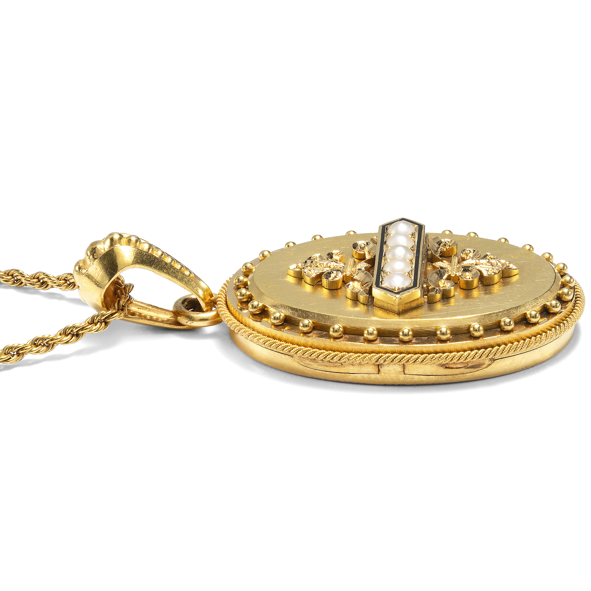 Antikes Medaillon mit Perlen in Gold, Paris um 1875 Antikes Medaillon mit Perlen in Gold, Paris um 1875