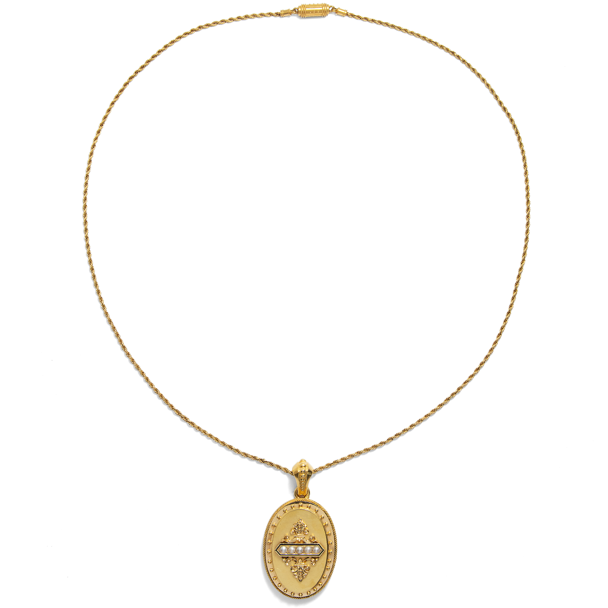 Antikes Medaillon mit Perlen in Gold, Paris um 1875 Antikes Medaillon mit Perlen in Gold, Paris um 1875