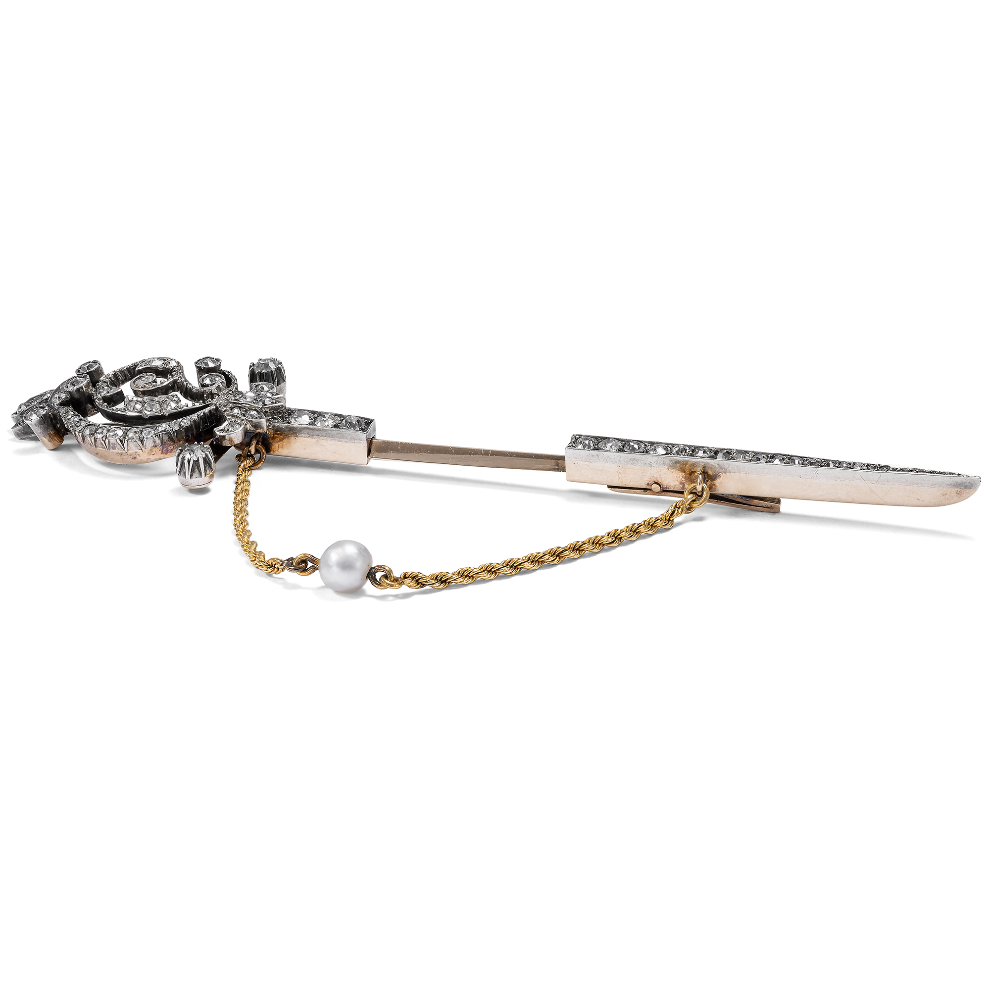 Antike Brosche in Form eines Schwertes mit Diamanten, um 1895 Antike Brosche in Form eines Schwertes mit Diamanten, um 1895