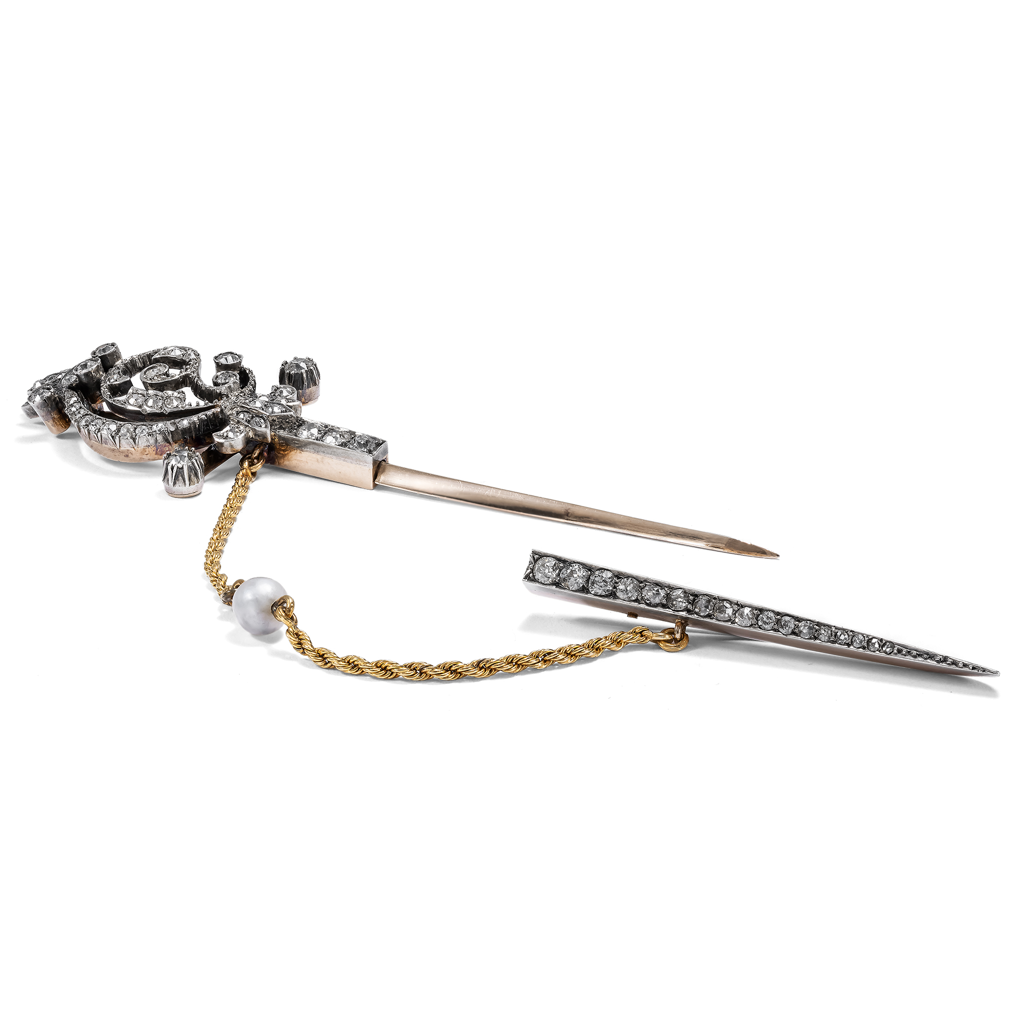 Antike Brosche in Form eines Schwertes mit Diamanten, um 1895 Antike Brosche in Form eines Schwertes mit Diamanten, um 1895