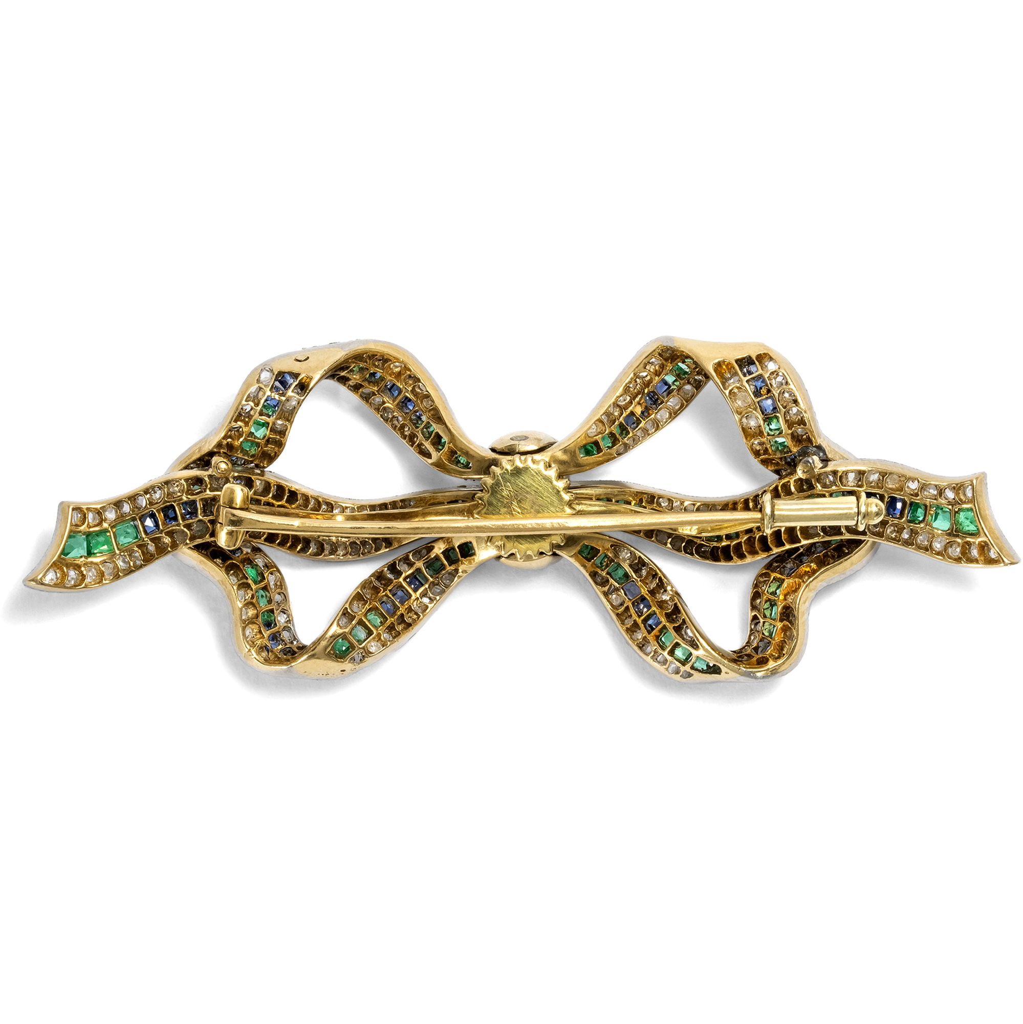 Exquisite Brosche mit Smaragden, Saphiren & Diamanten, um 1915 Exquisite Brosche mit Smaragden, Saphiren & Diamanten, um 1915