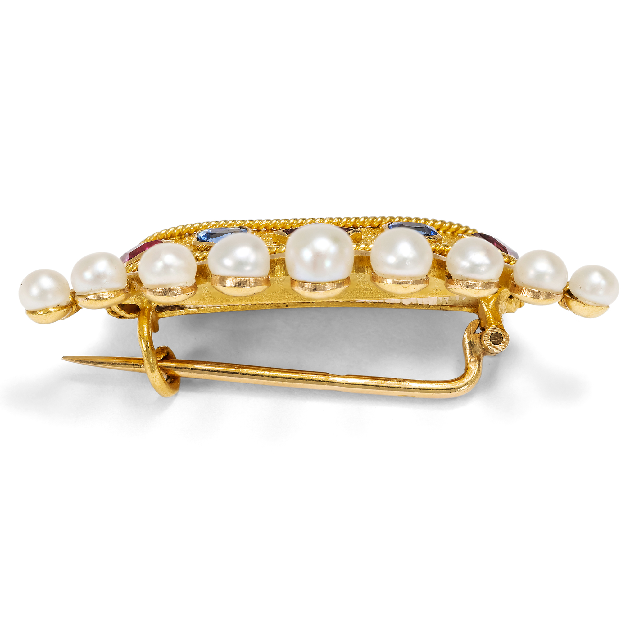 Antike Brosche als Grafenkrone mit Perlen, Saphiren & Rubinen, Frankreich um 1890 Antike Brosche als Grafenkrone mit Perlen, Saphiren & Rubinen, Frankreich um 1890