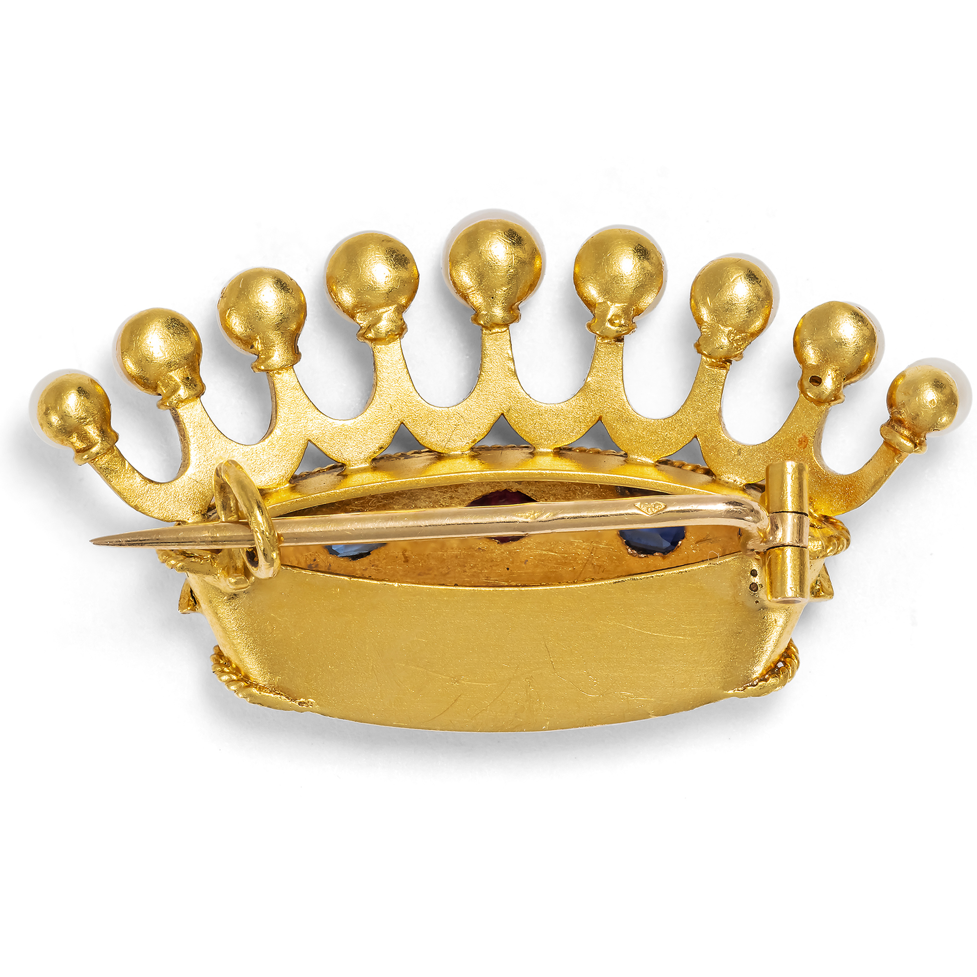 Antike Brosche als Grafenkrone mit Perlen, Saphiren & Rubinen, Frankreich um 1890 Antike Brosche als Grafenkrone mit Perlen, Saphiren & Rubinen, Frankreich um 1890