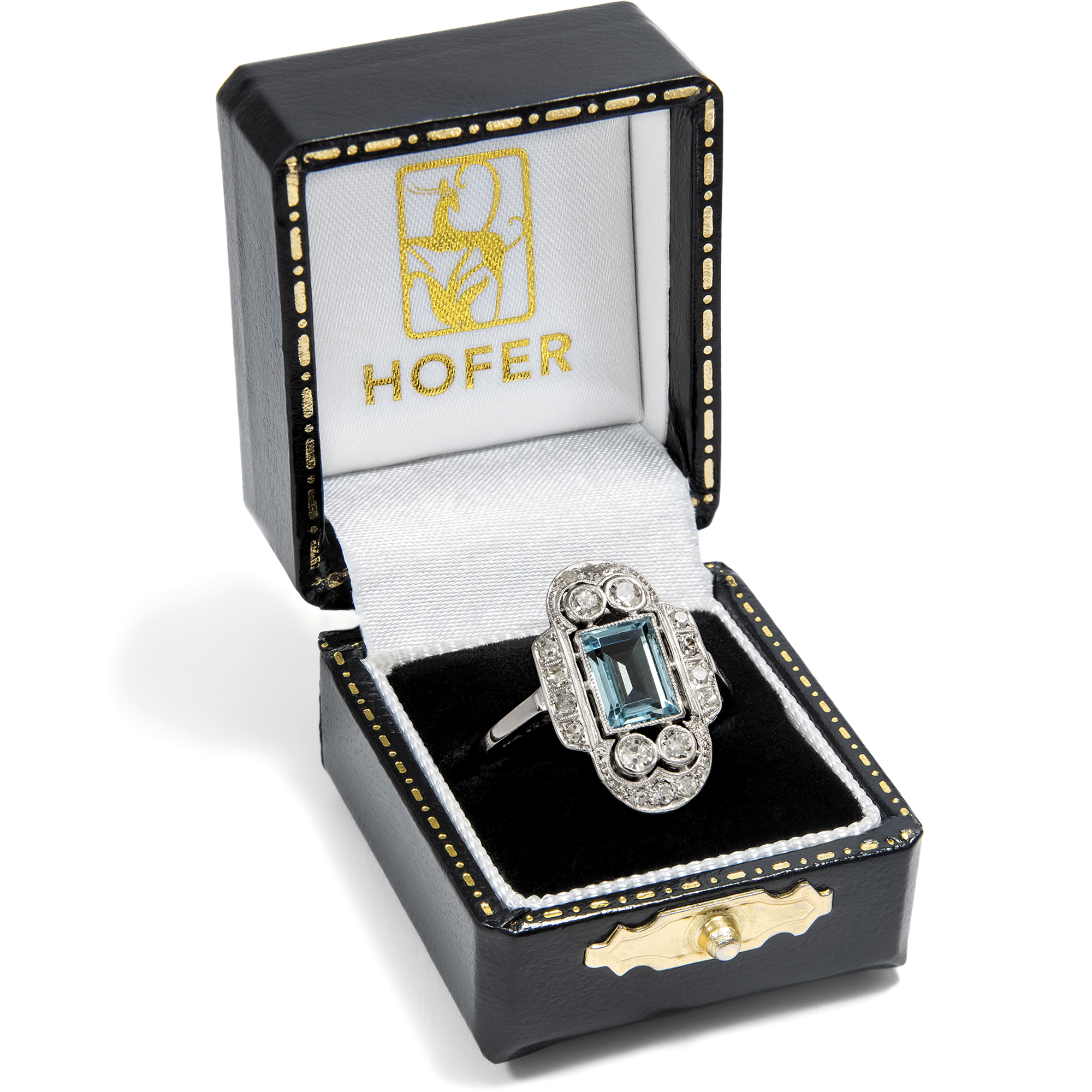 Eleganter Ring mit Aquamarin & Diamanten in Platin & Weißgold, um 1930 Eleganter Ring mit Aquamarin & Diamanten in Platin & Weißgold, um 1930