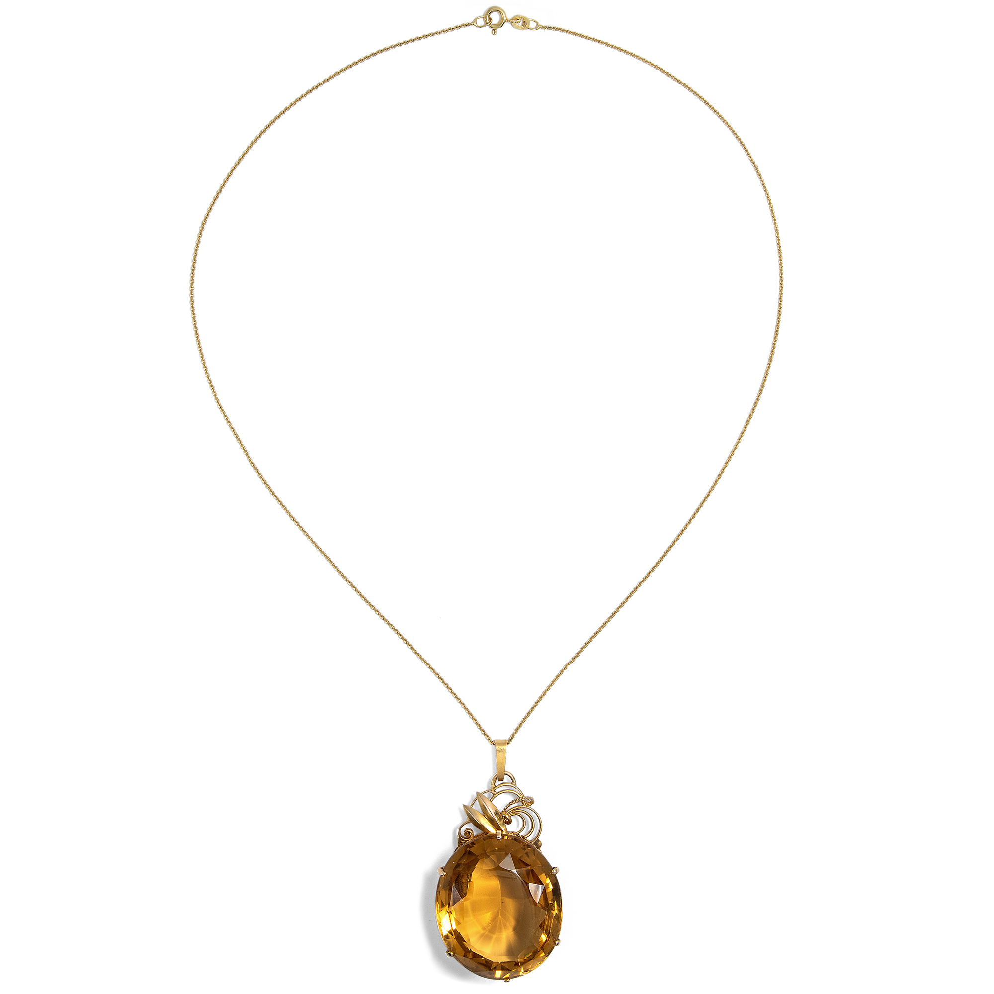 Spektakulärer Anhänger des Art Déco mit Citrin in Gold, späte 1920er Jahre Spektakulärer Anhänger des Art Déco mit Citrin in Gold, späte 1920er Jahre
