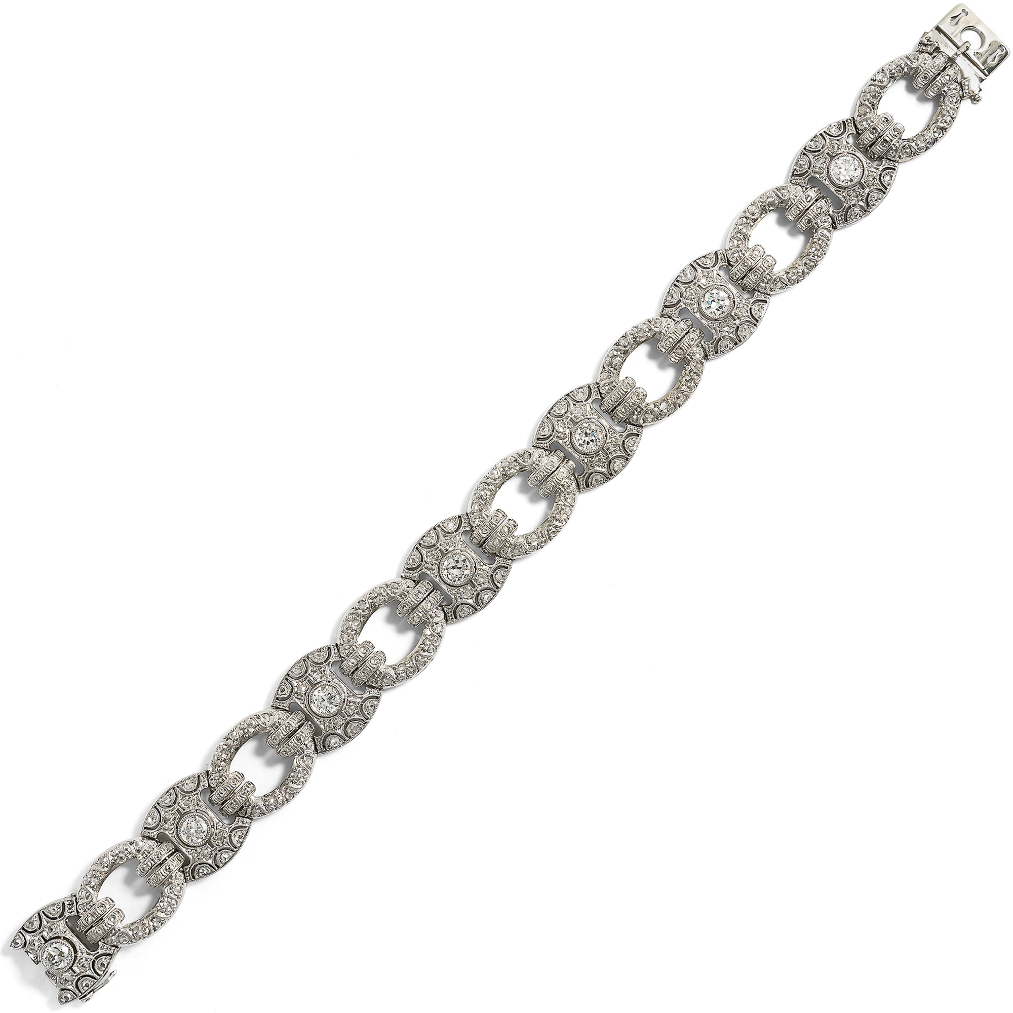 Elegantes Armband mit Diamanten in Weißgold & Platin, um 1930 Elegantes Armband mit Diamanten in Weißgold & Platin, um 1930