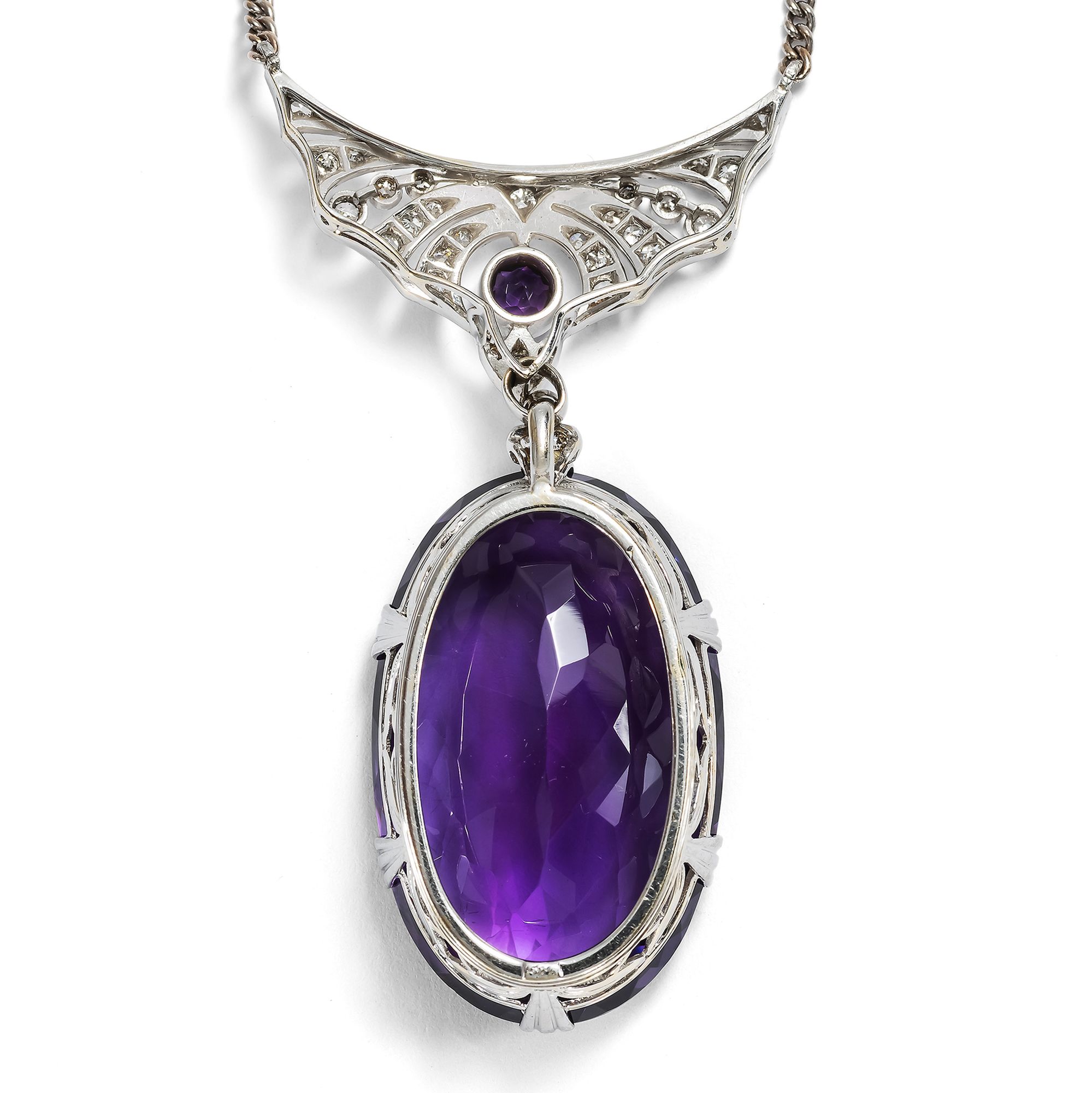 Stunning Necklace with Amethyst and Diamonds, Featuring Antique Elements, Circa 1930 and Later Stunning Necklace with Amethyst and Diamonds, Featuring Antique Elements, Circa 1930 and Later