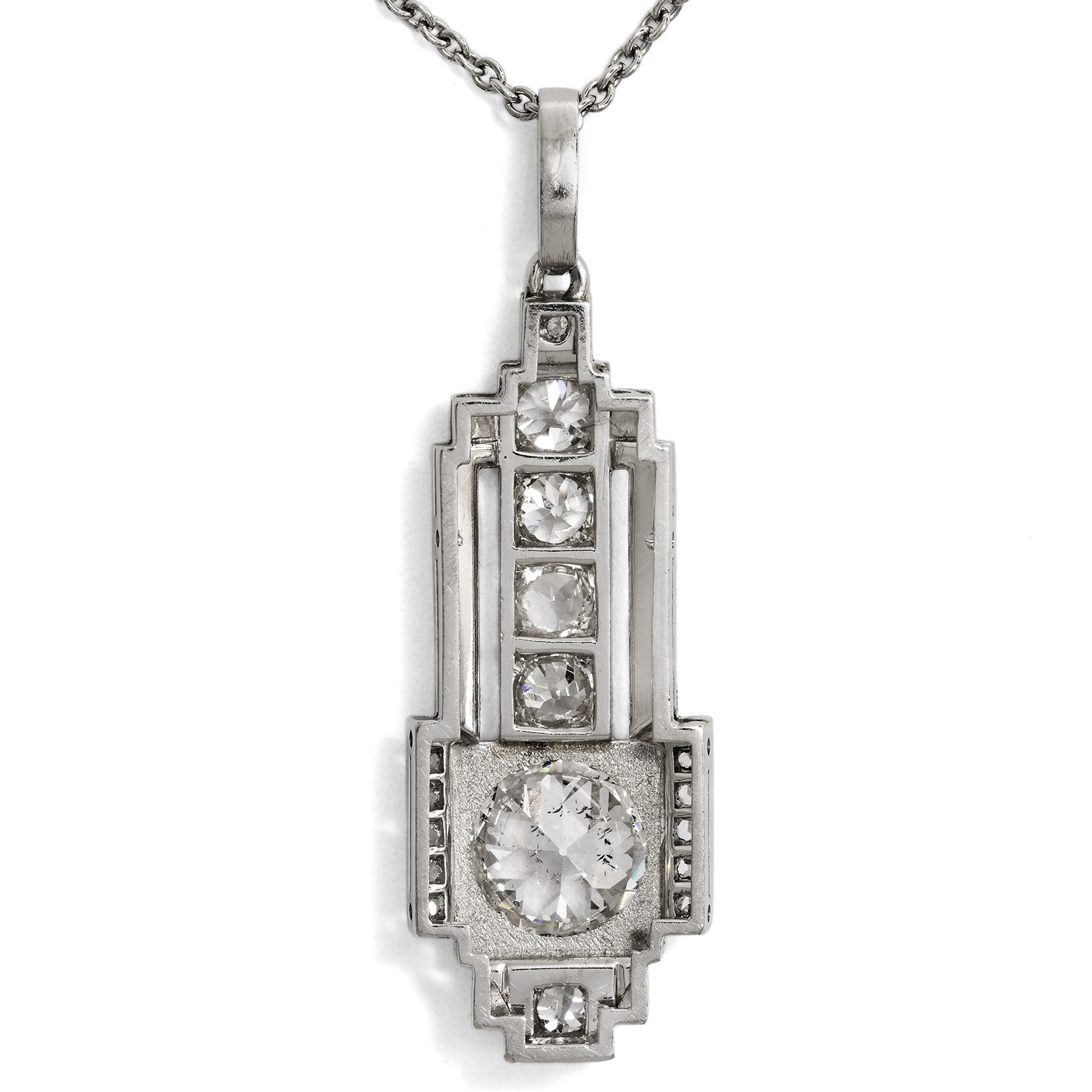Eleganter Anhänger des Art Déco mit 1,00 ct Diamantsolitär im Altschliff, um 1925 Eleganter Anhänger des Art Déco mit 1,00 ct Diamantsolitär im Altschliff, um 1925