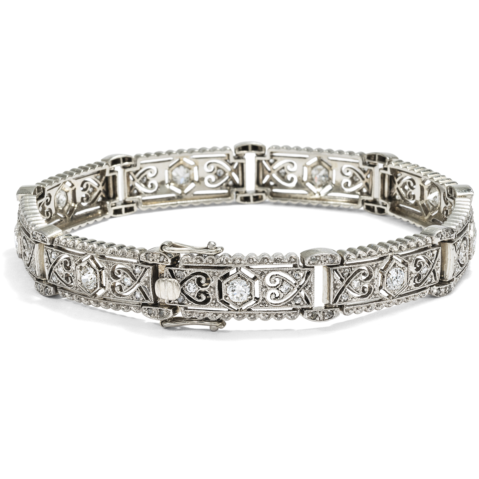Elegantes Armband des Art Déco mit Diamanten in Platin auf Weißgold, Deutschland um 1925 Elegantes Armband des Art Déco mit Diamanten in Platin auf Weißgold, Deutschland um 1925