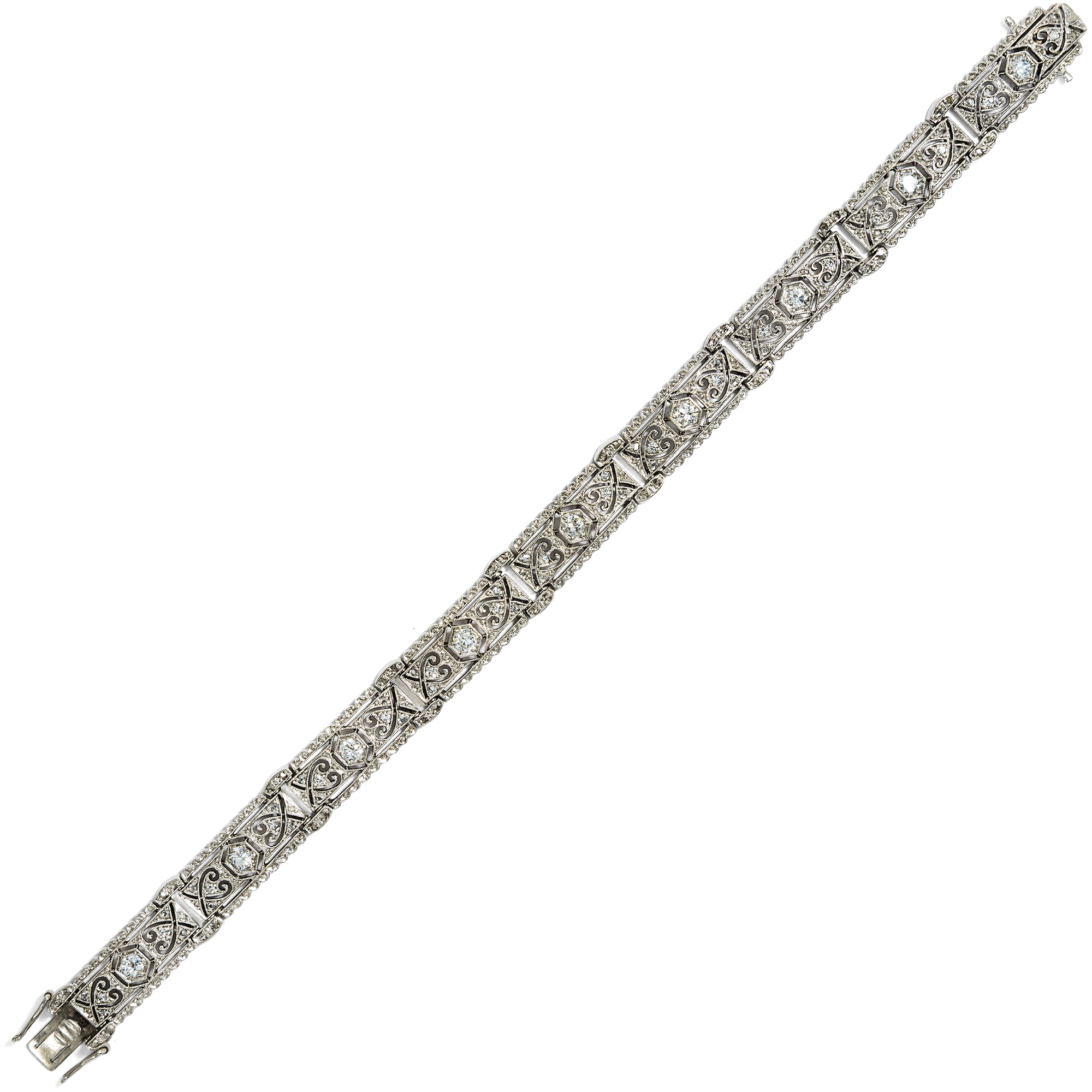 Elegantes Armband des Art Déco mit Diamanten in Platin auf Weißgold, Deutschland um 1925 Elegantes Armband des Art Déco mit Diamanten in Platin auf Weißgold, Deutschland um 1925